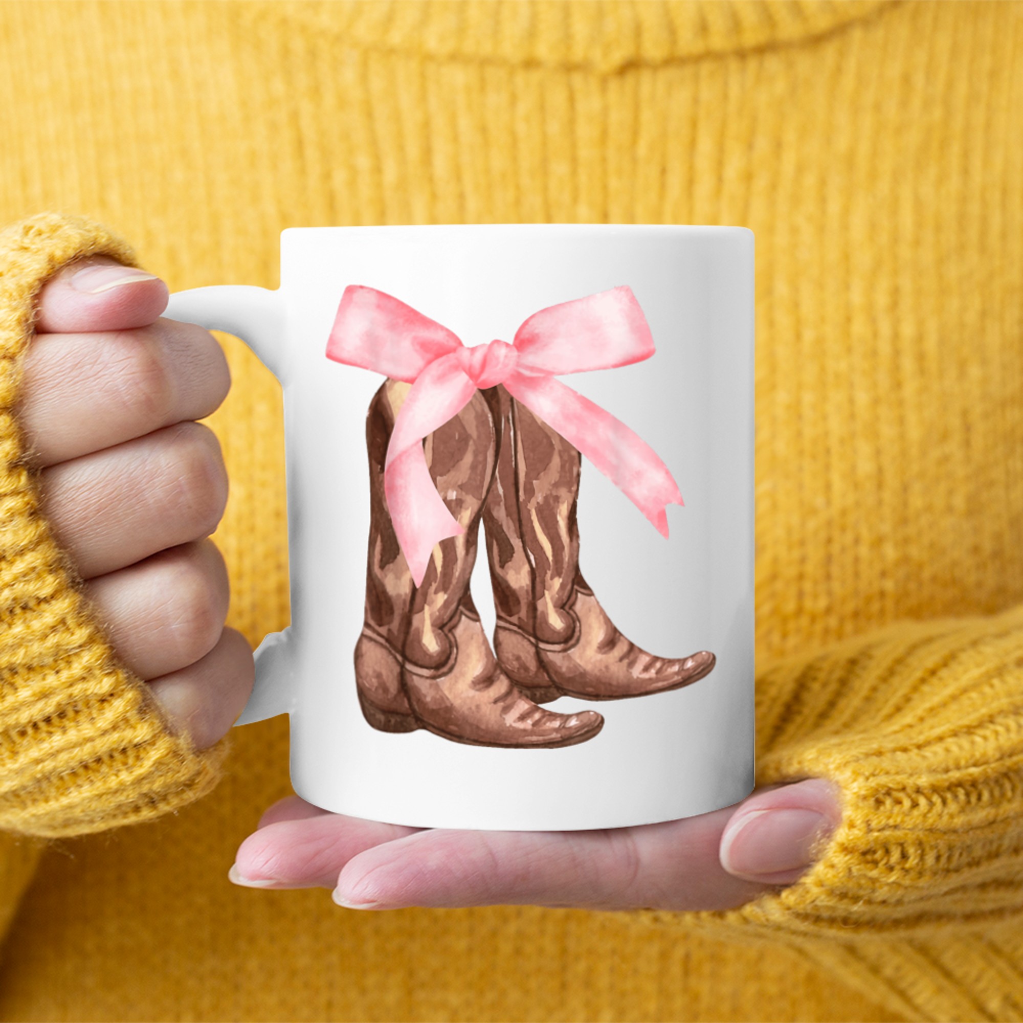 Pink Bow Cowboy Boots Cute Y2K Mug