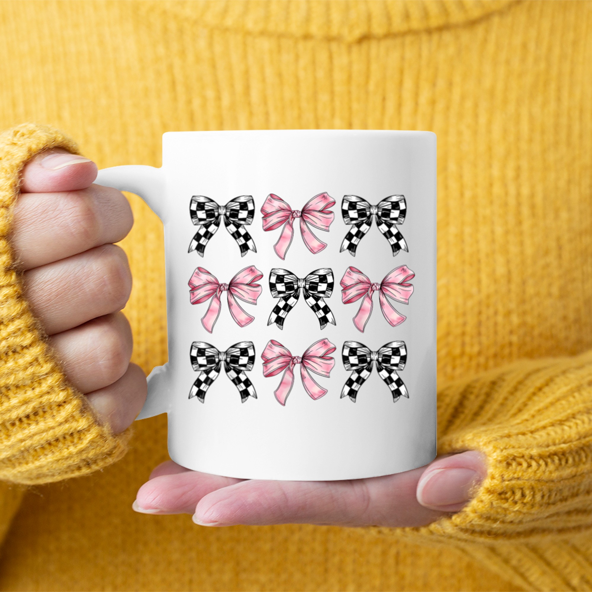 Pink Bows Cute Checkered Bow Y2K Girl Aesthetic Mug