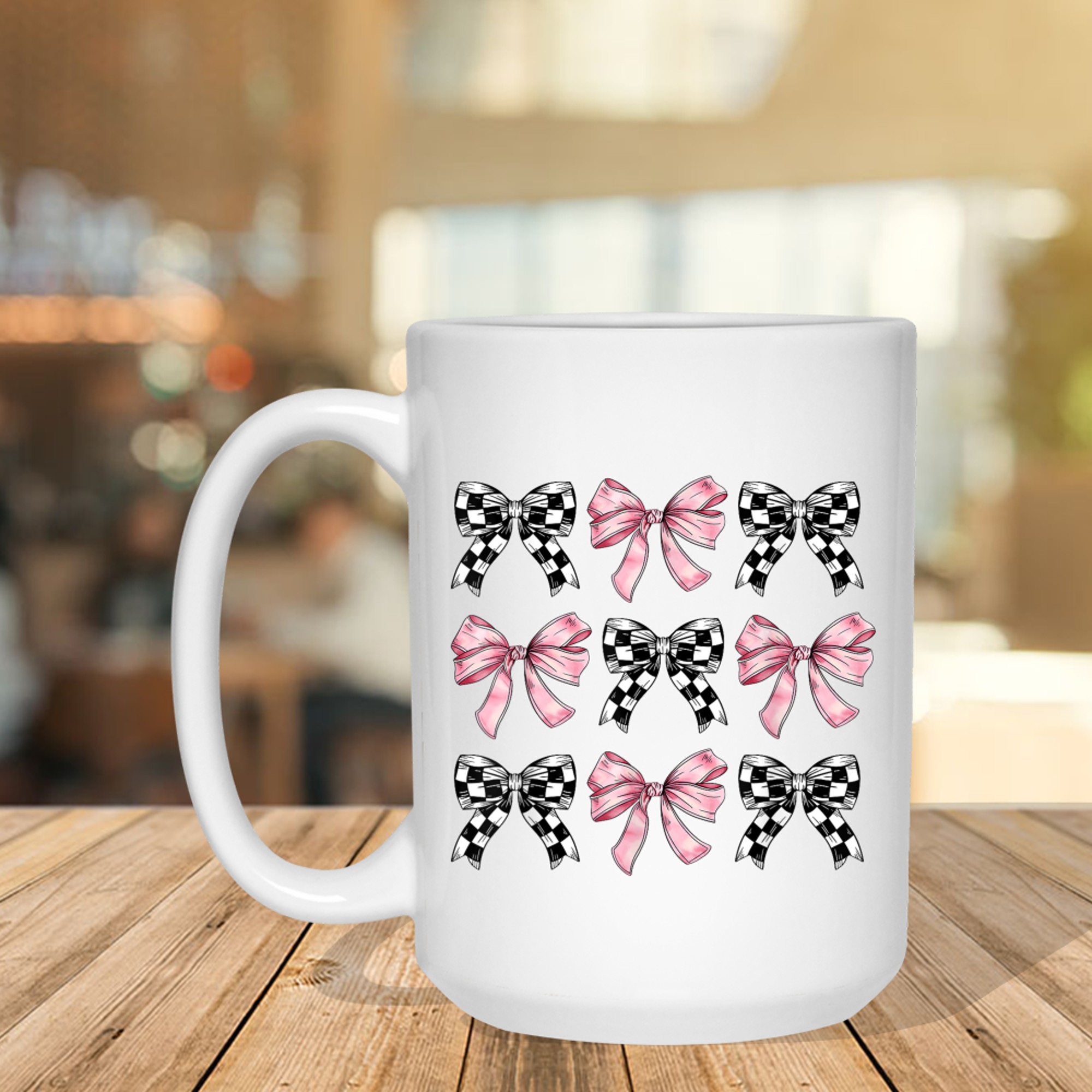 Pink Bows Cute Checkered Bow Y2K Girl Aesthetic Mug