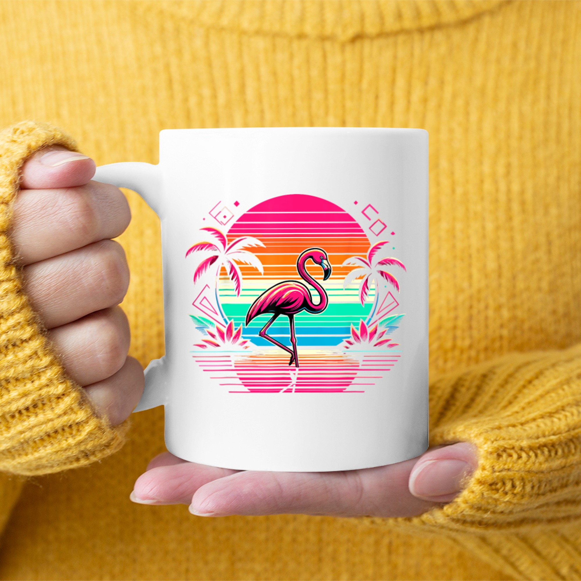 Pink Flamingo Beach Summer Vibes Palm Tree Tropical Summer Mug