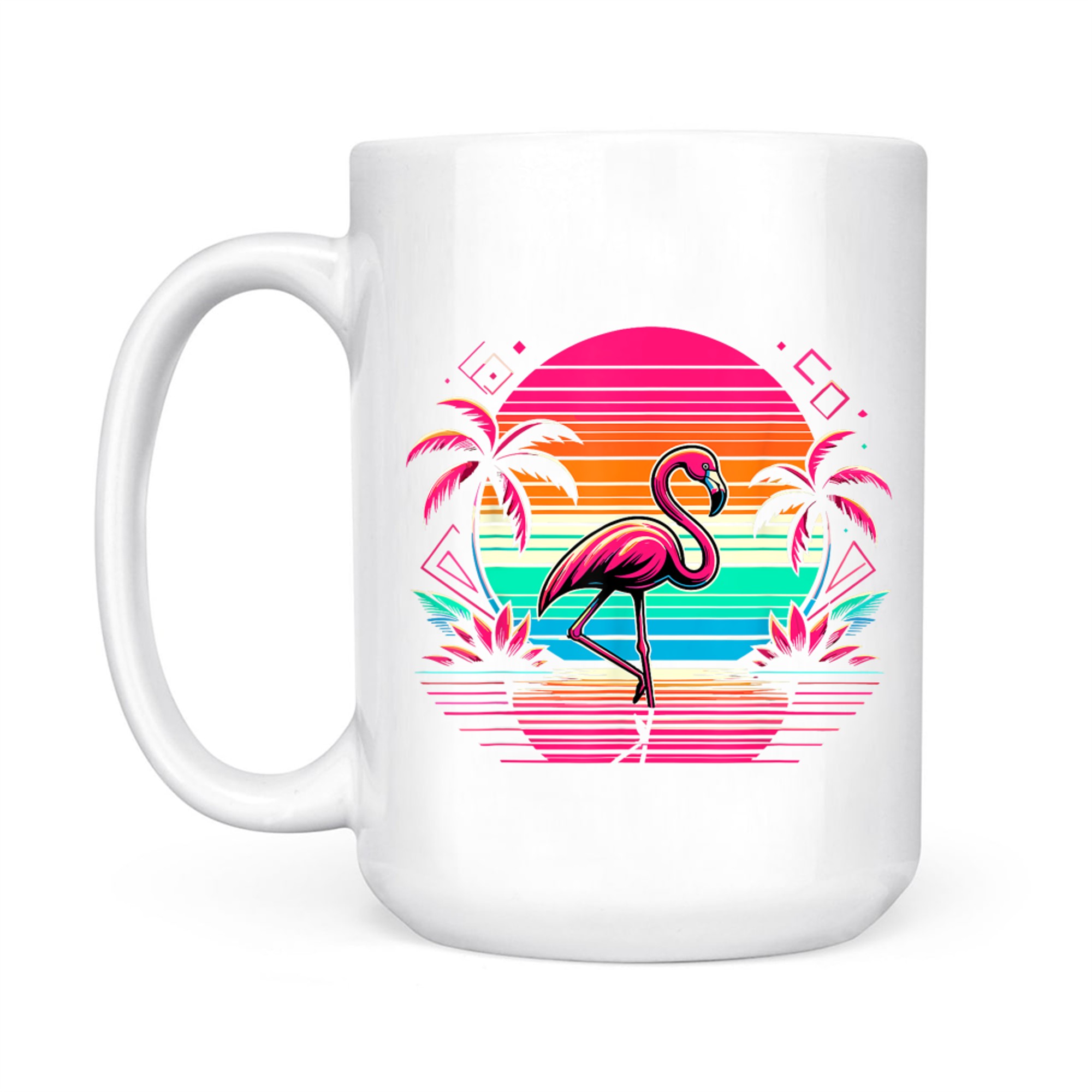 Pink Flamingo Beach Summer Vibes Palm Tree Tropical Summer Mug