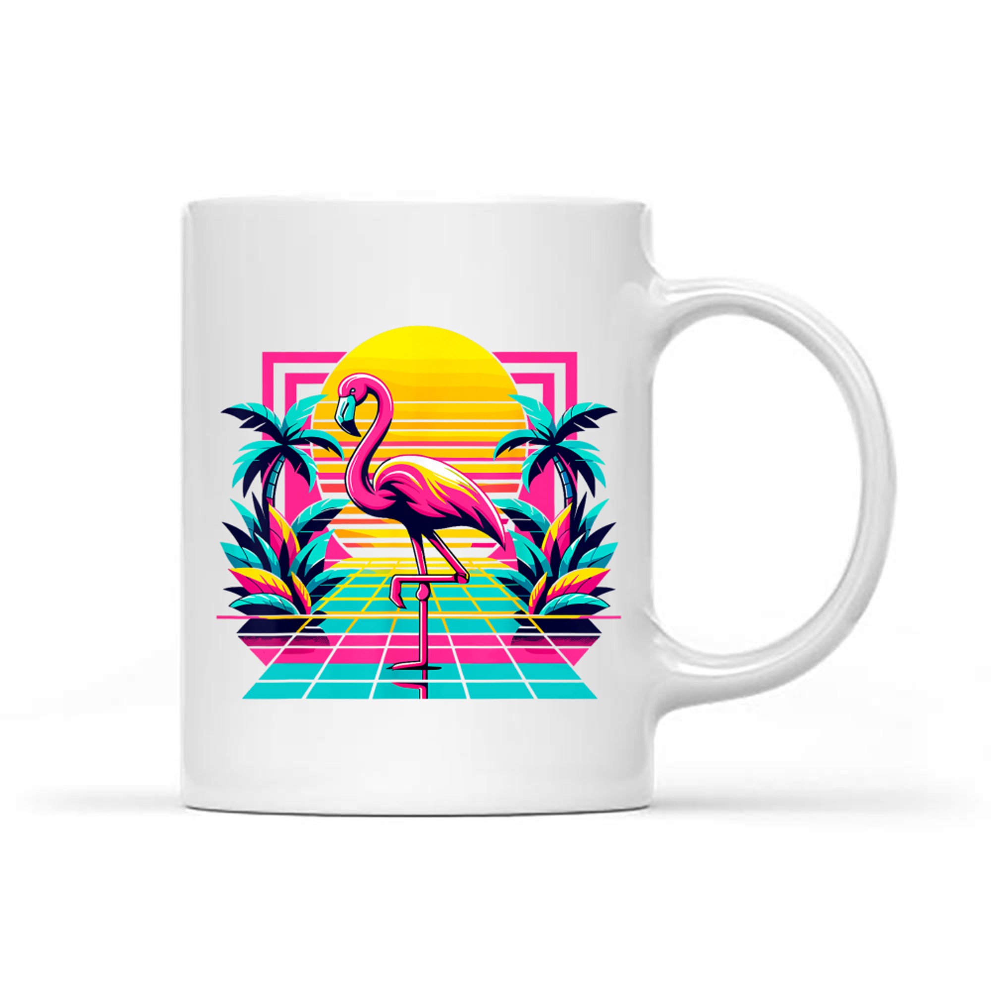 Pink Flamingo Palm Trees Tropical Summer Mug