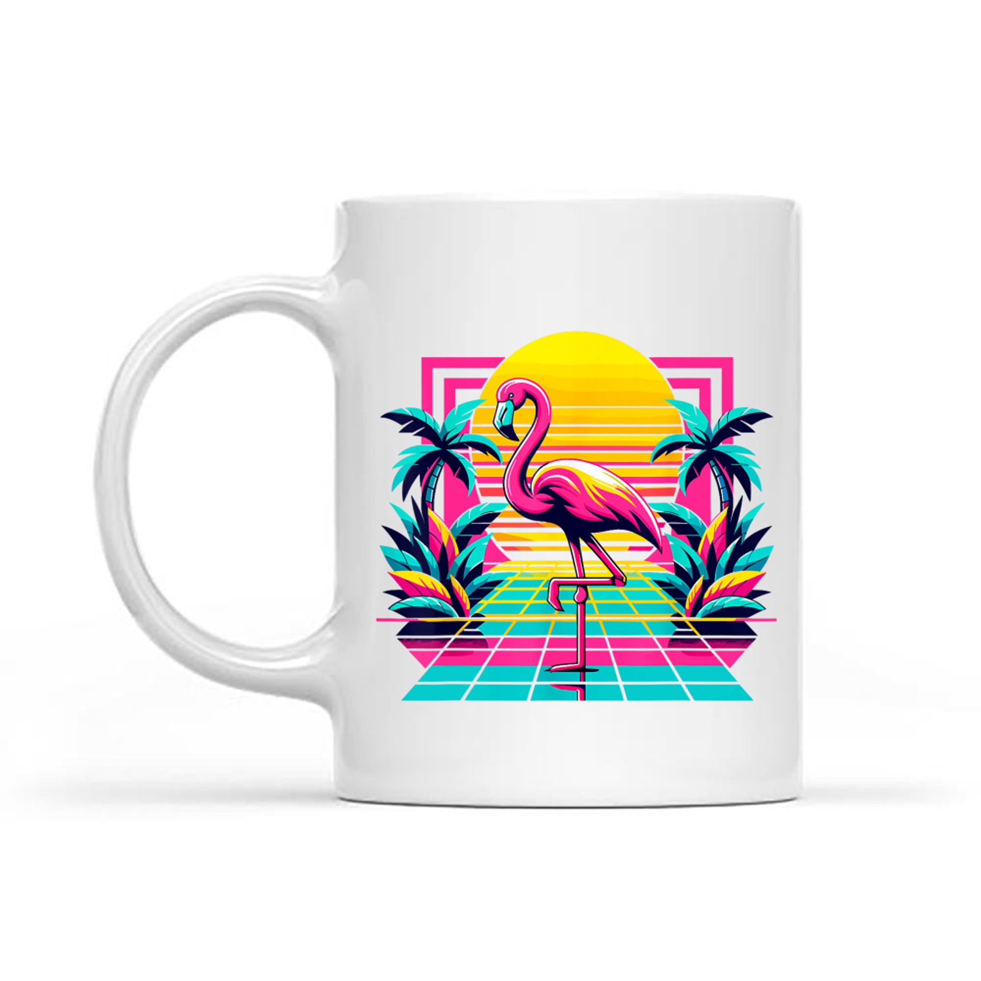Pink Flamingo Palm Trees Tropical Summer Mug