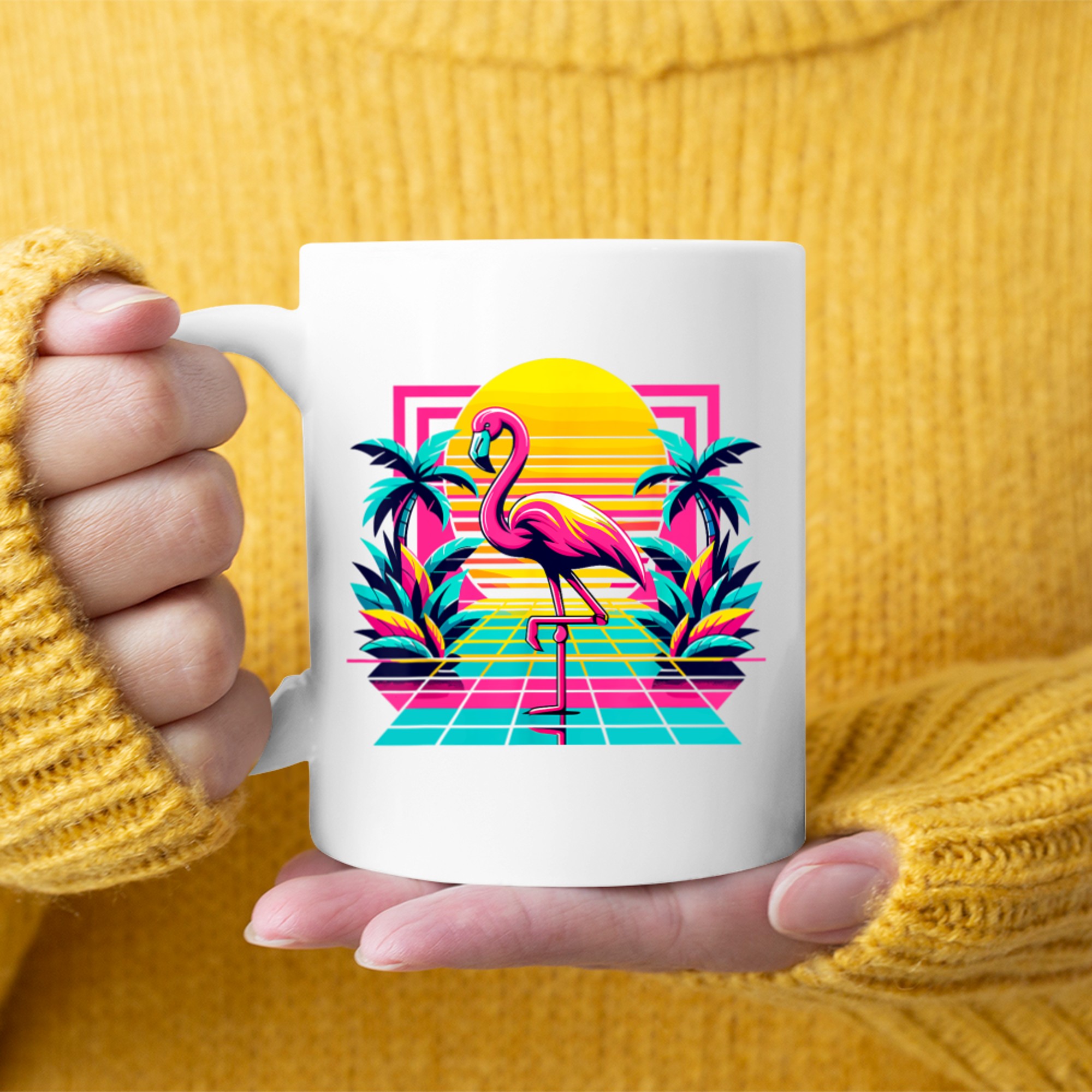 Pink Flamingo Palm Trees Tropical Summer Mug