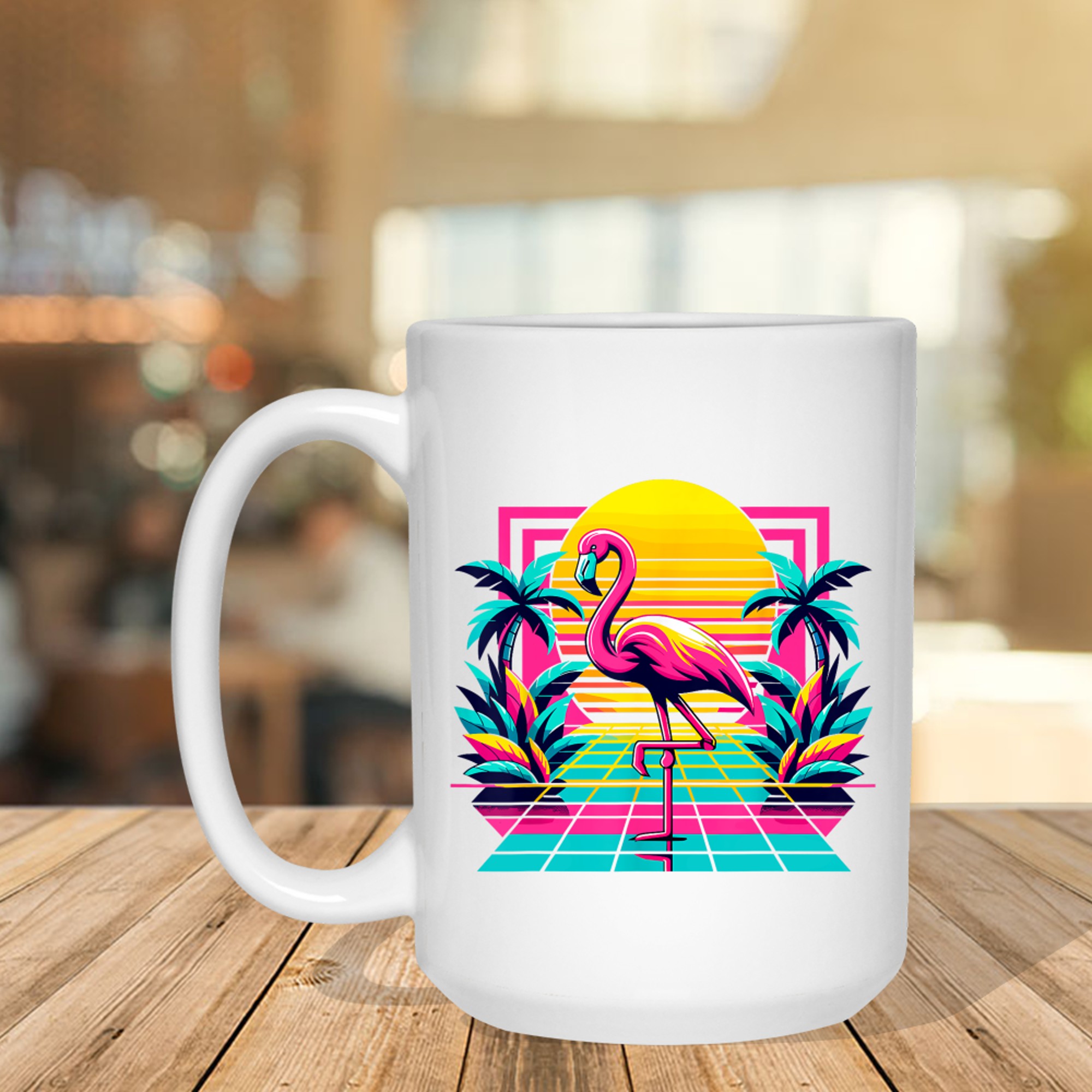 Pink Flamingo Palm Trees Tropical Summer Mug