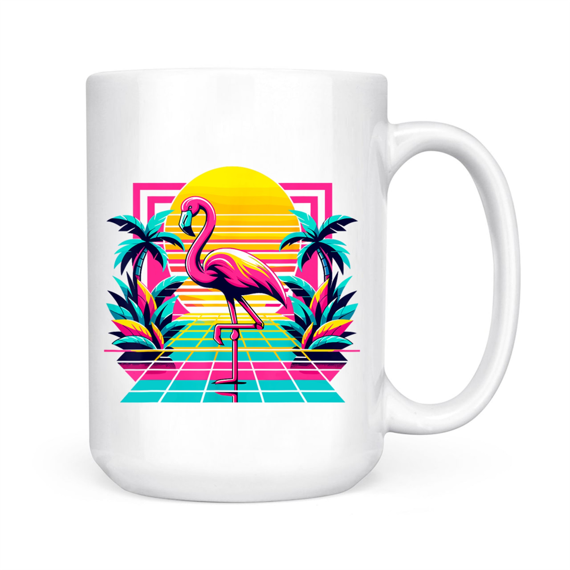 Pink Flamingo Palm Trees Tropical Summer Mug