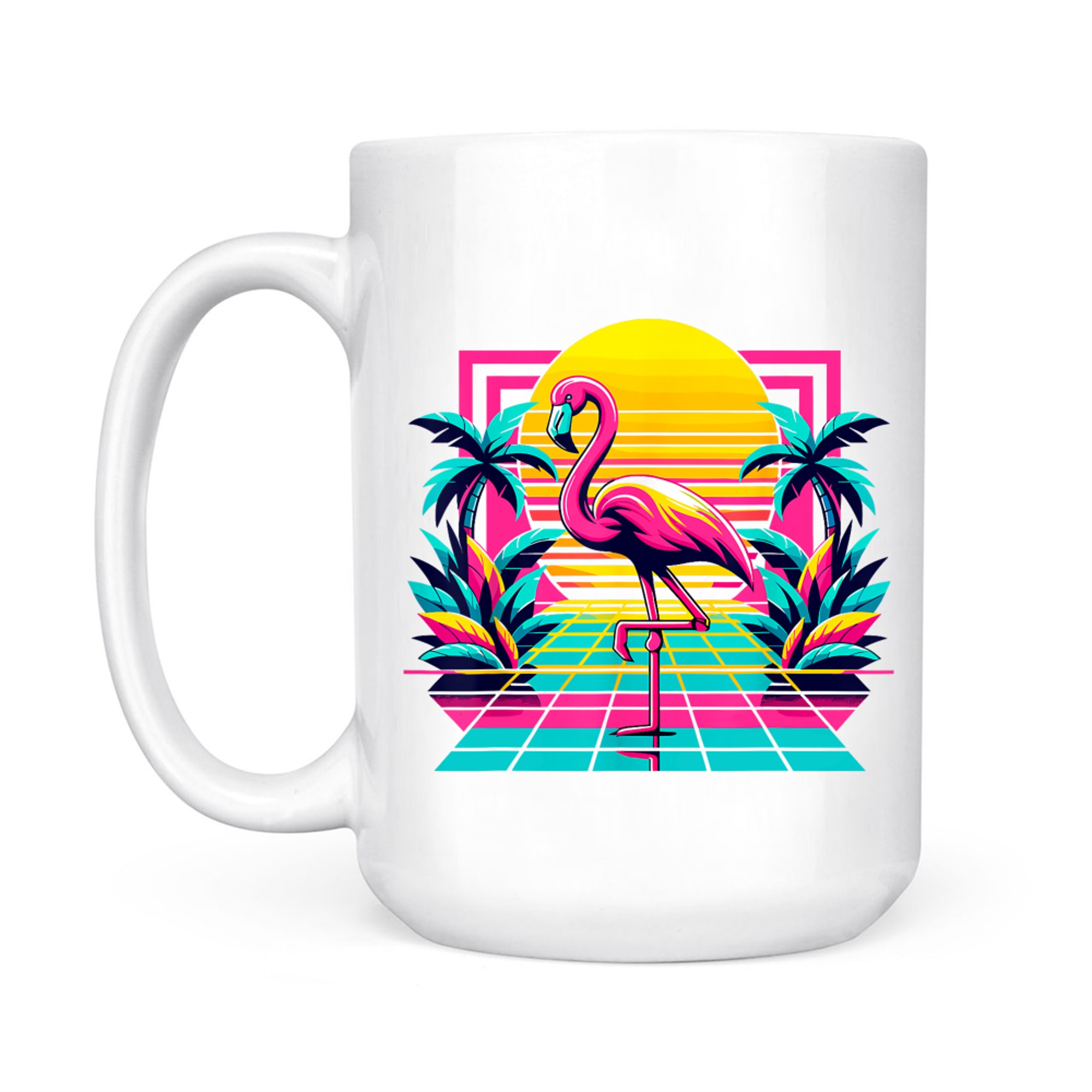 Pink Flamingo Palm Trees Tropical Summer Mug