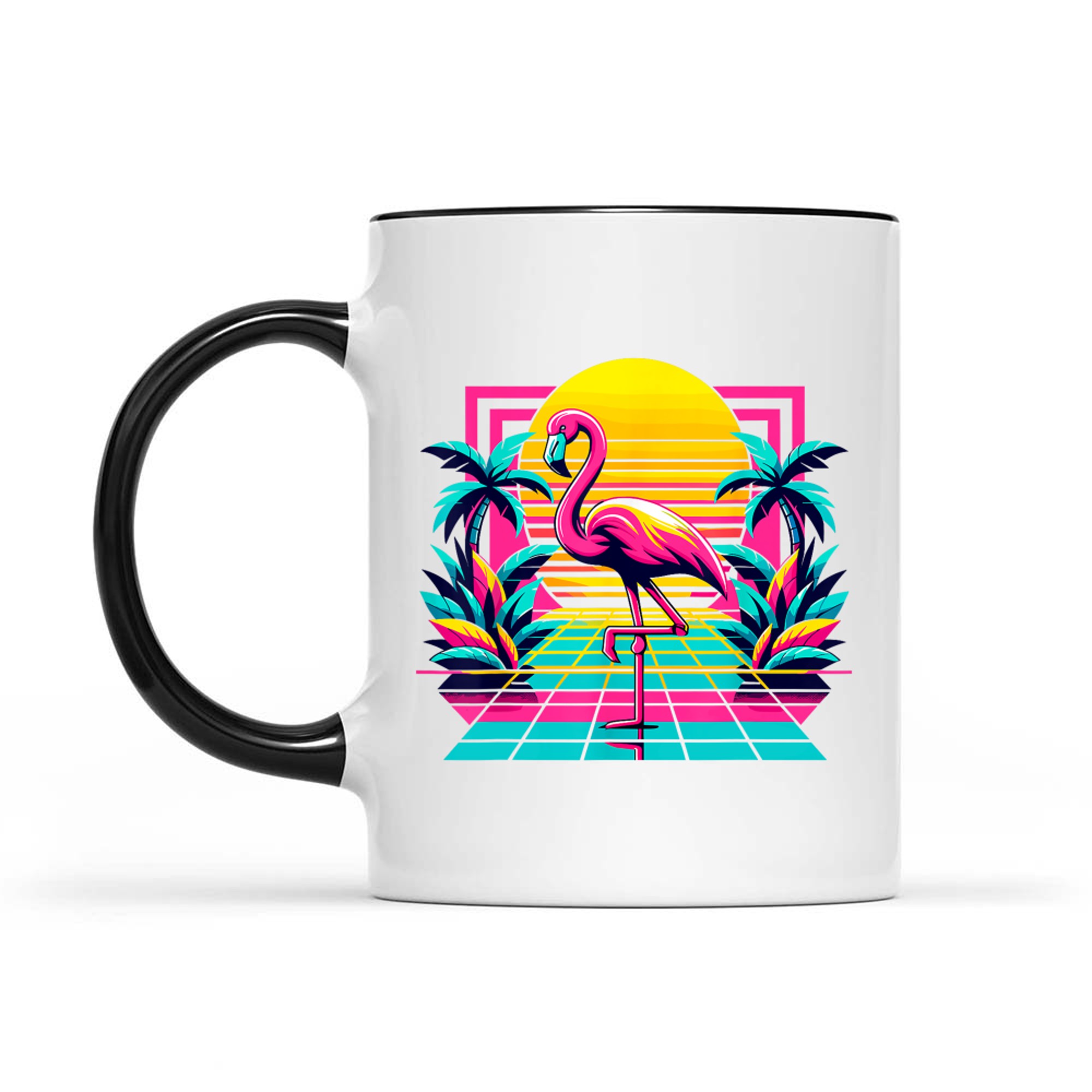 Pink Flamingo Palm Trees Tropical Summer Mug