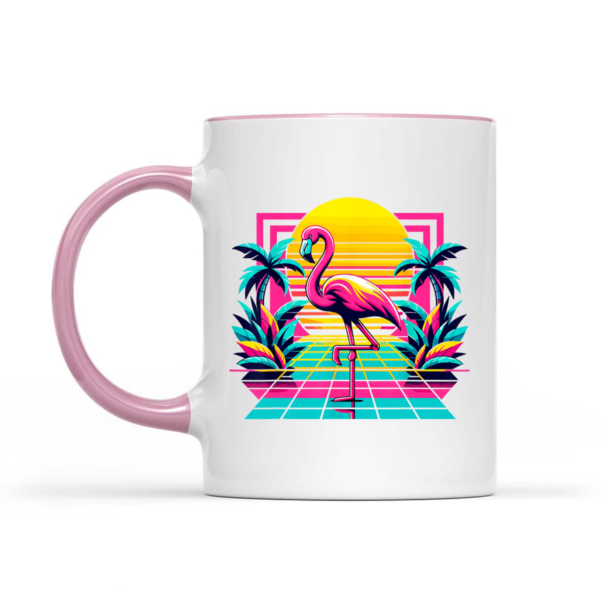 Pink Flamingo Palm Trees Tropical Summer Mug
