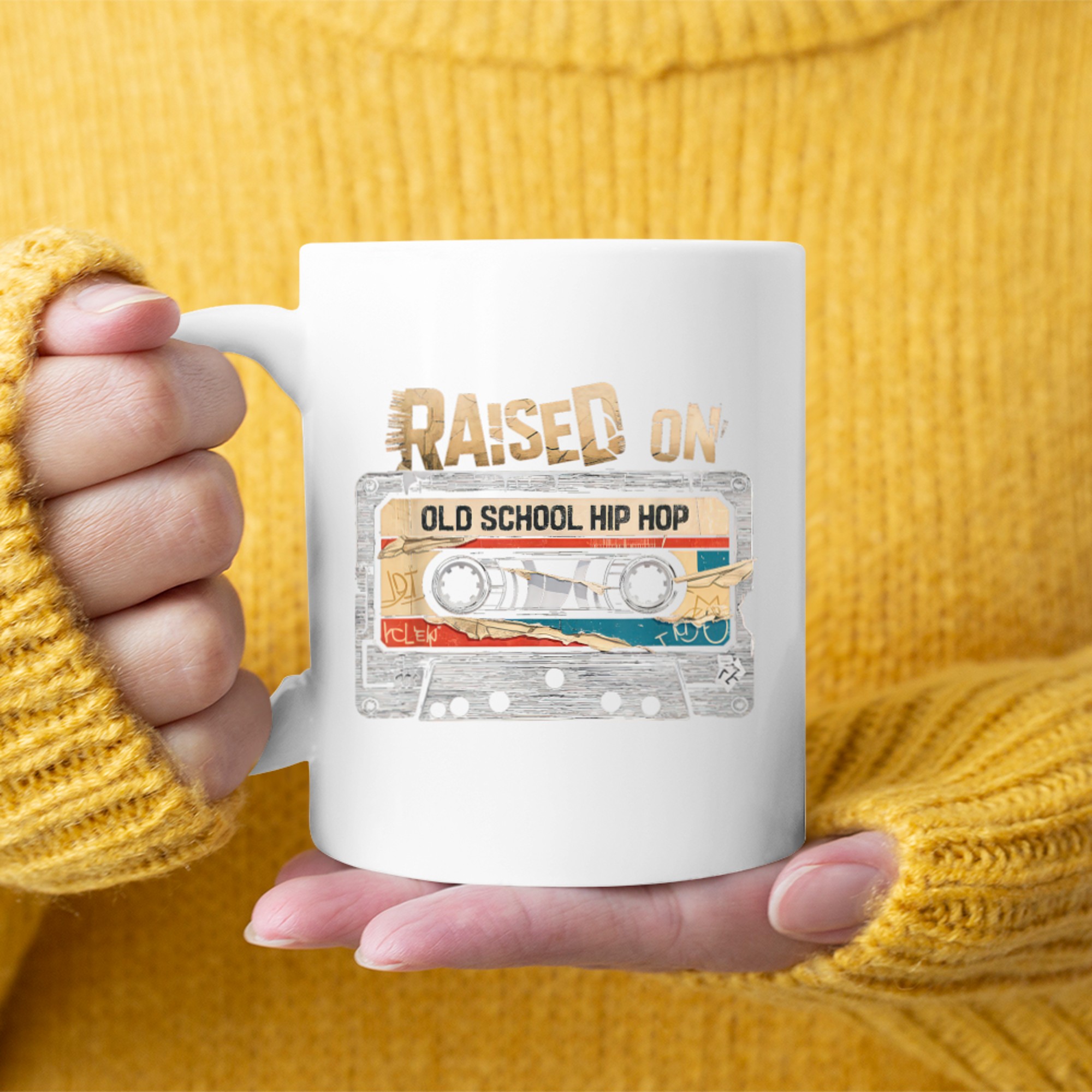 Raised On Old School Hip Hop Cassette Graffiti Rap Mug
