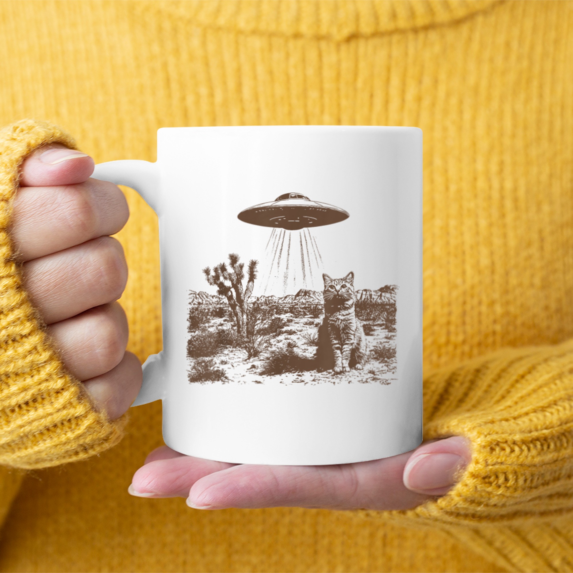 Retro 90s Western Vintage UFO Cowboy Cat Wild West Kitten Mug