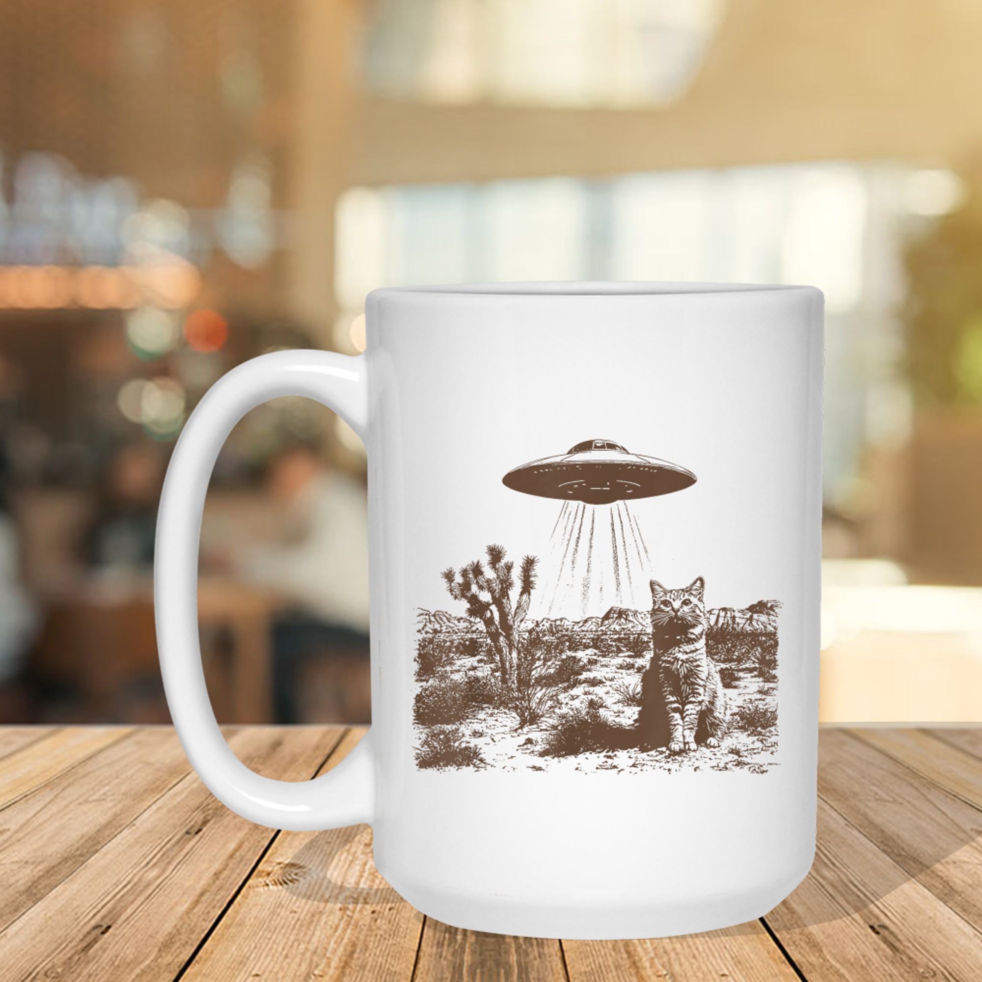 Retro 90s Western Vintage UFO Cowboy Cat Wild West Kitten Mug