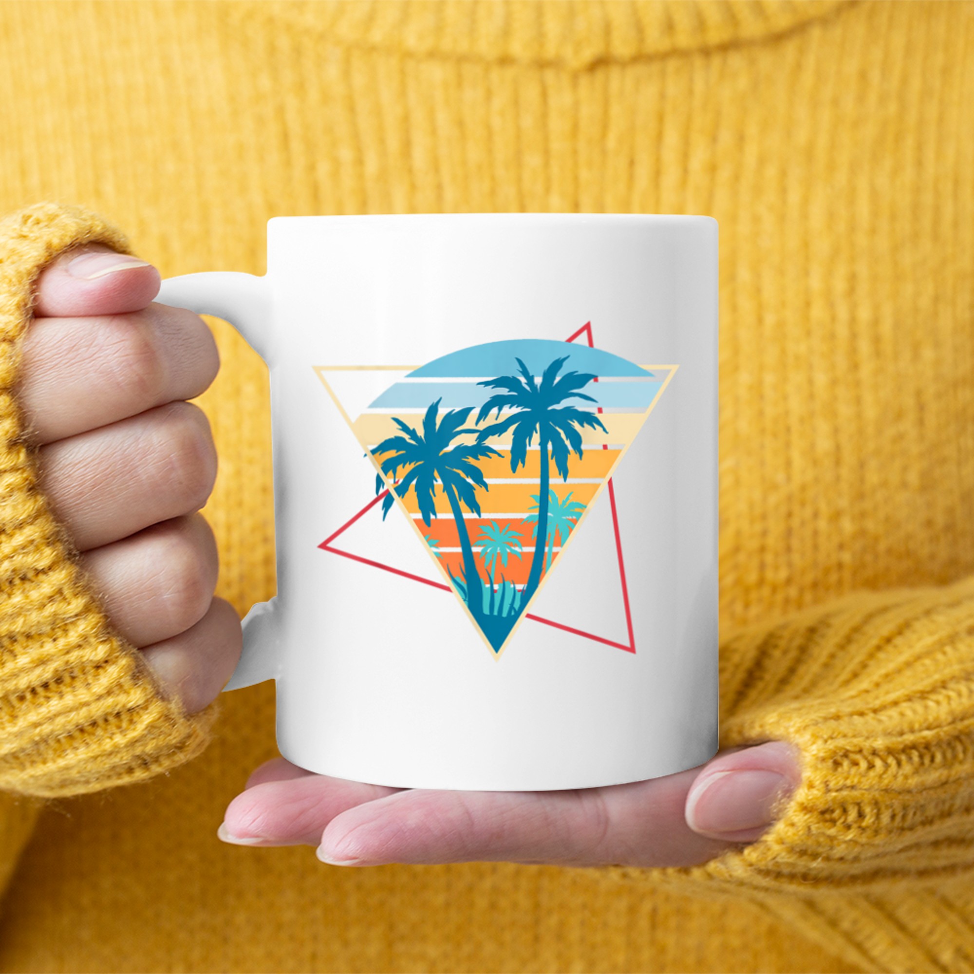 Retro Beach Sunset Vacation Palm Trees Tropical Summer Mug