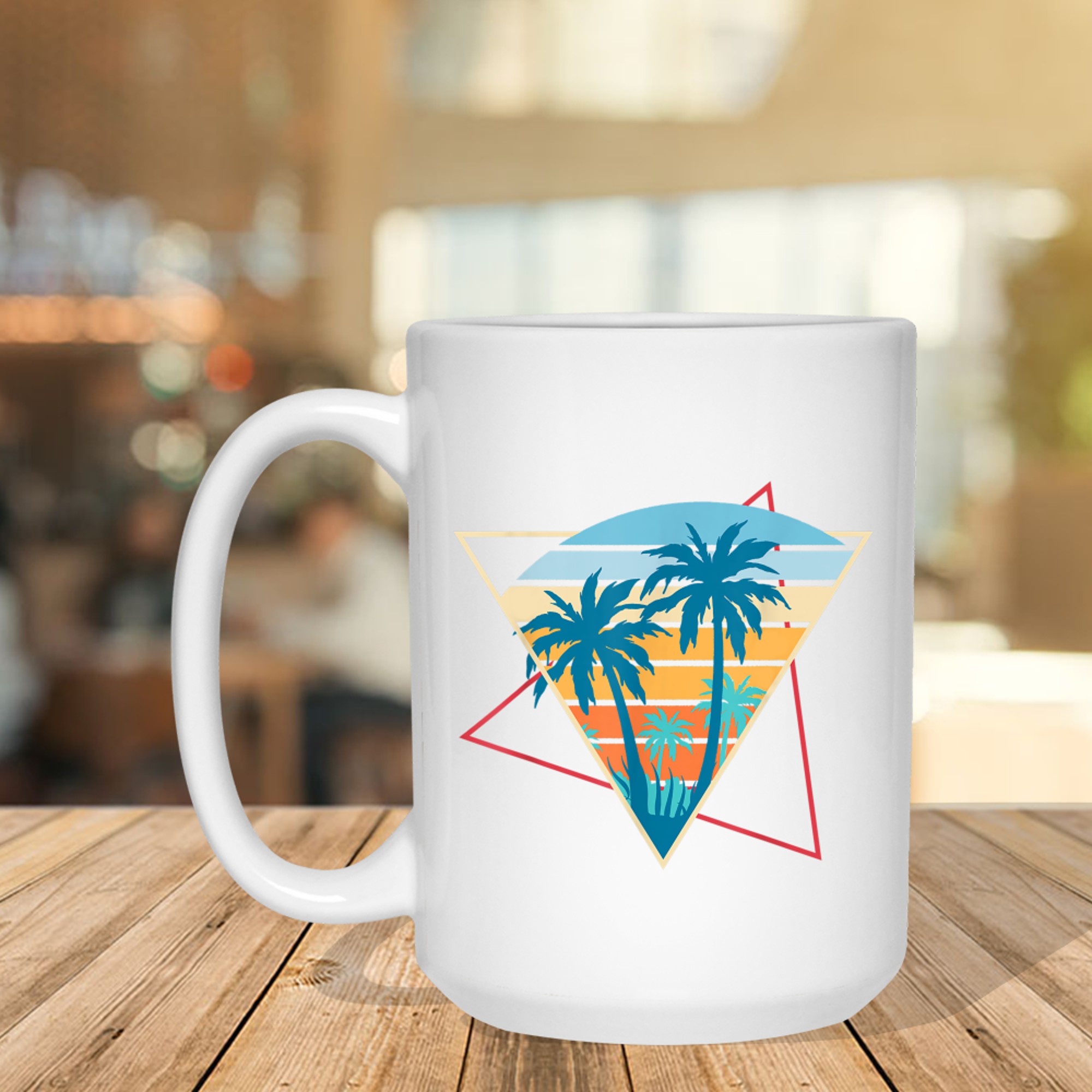 Retro Beach Sunset Vacation Palm Trees Tropical Summer Mug