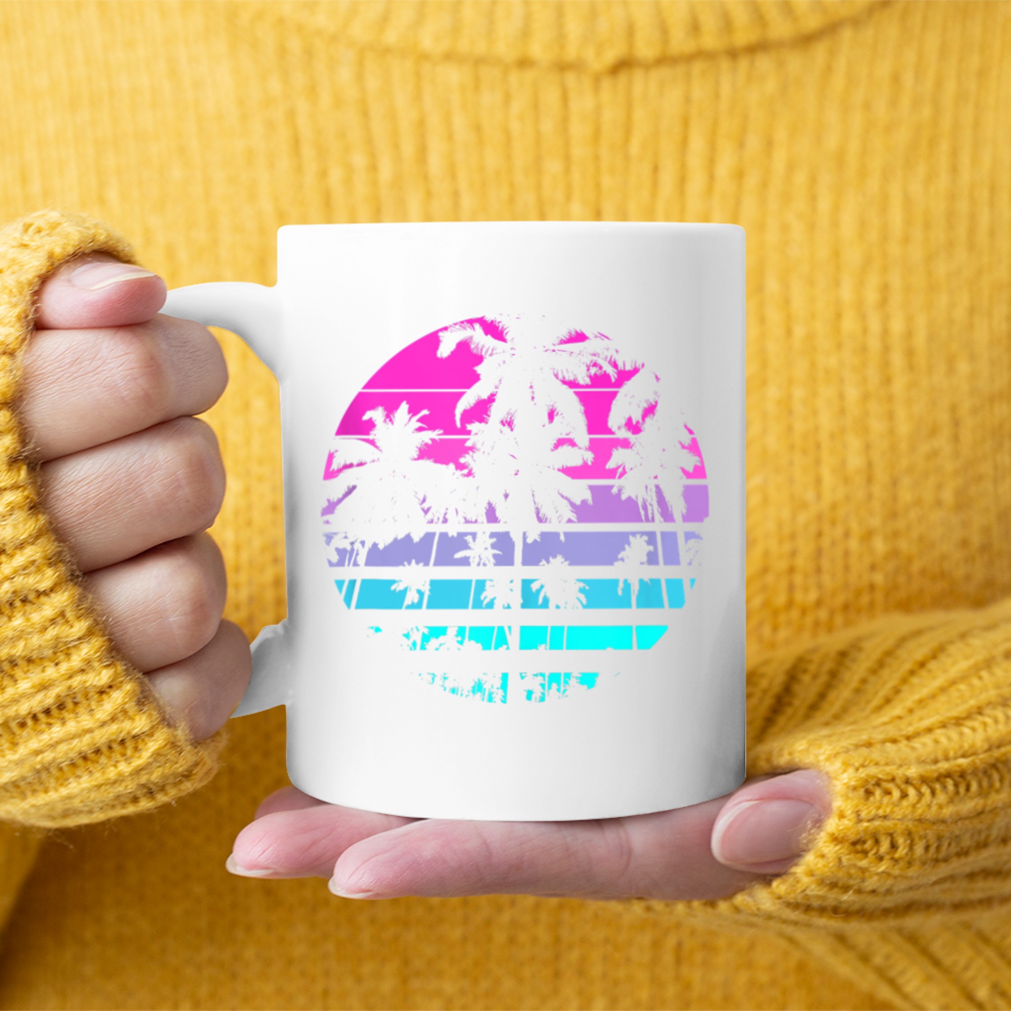 Retro Eighties 80s 90s Beach Style Design With Palm Trees Mug