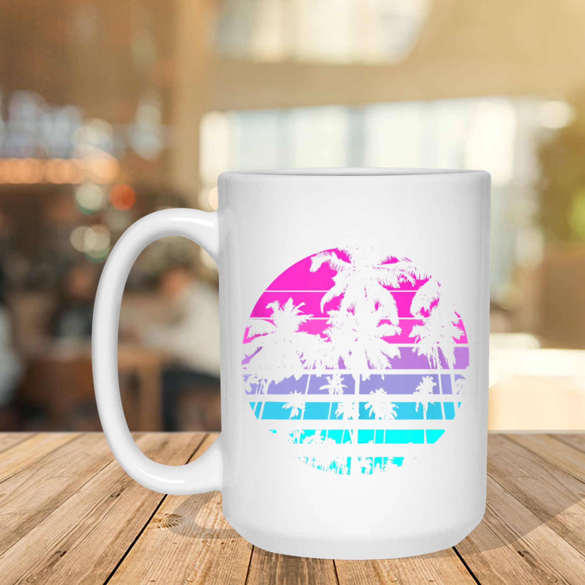 Retro Eighties 80s 90s Beach Style Design With Palm Trees Mug