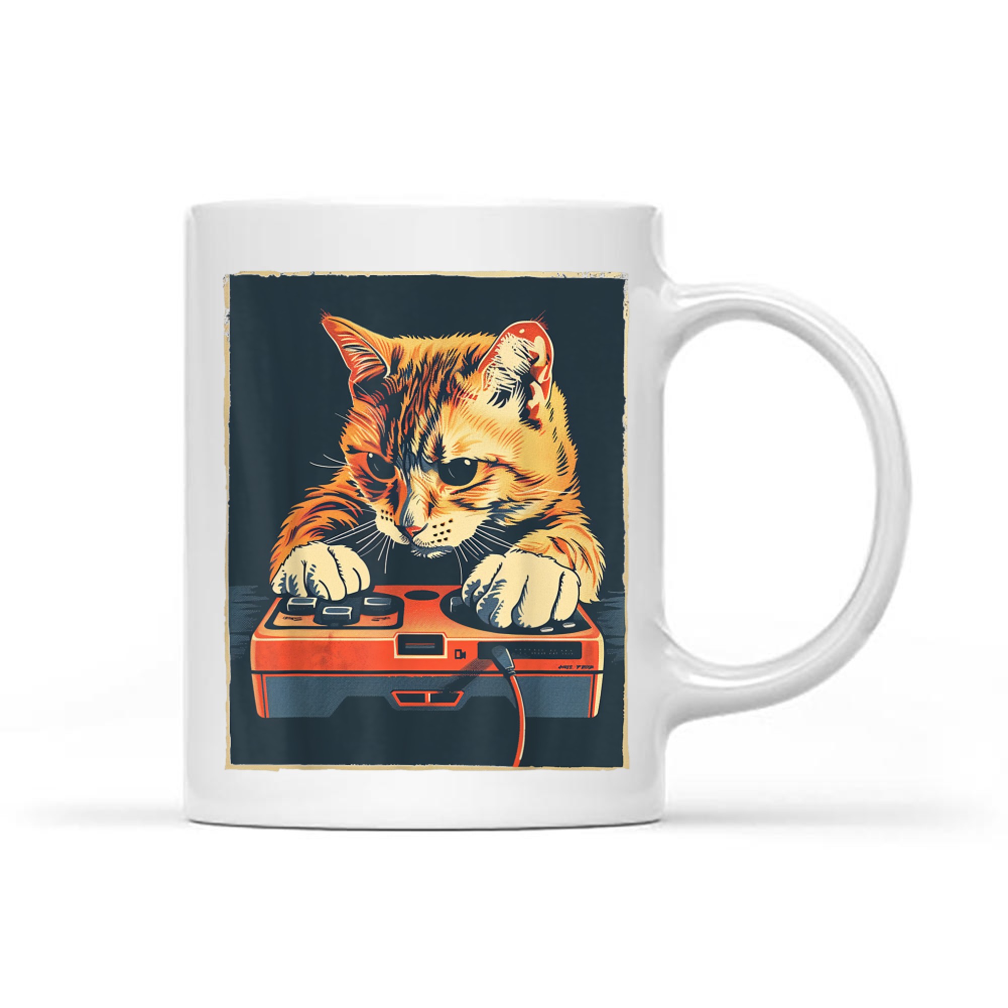 Retro Gamer Cat Having Fun Gaming Console Mug