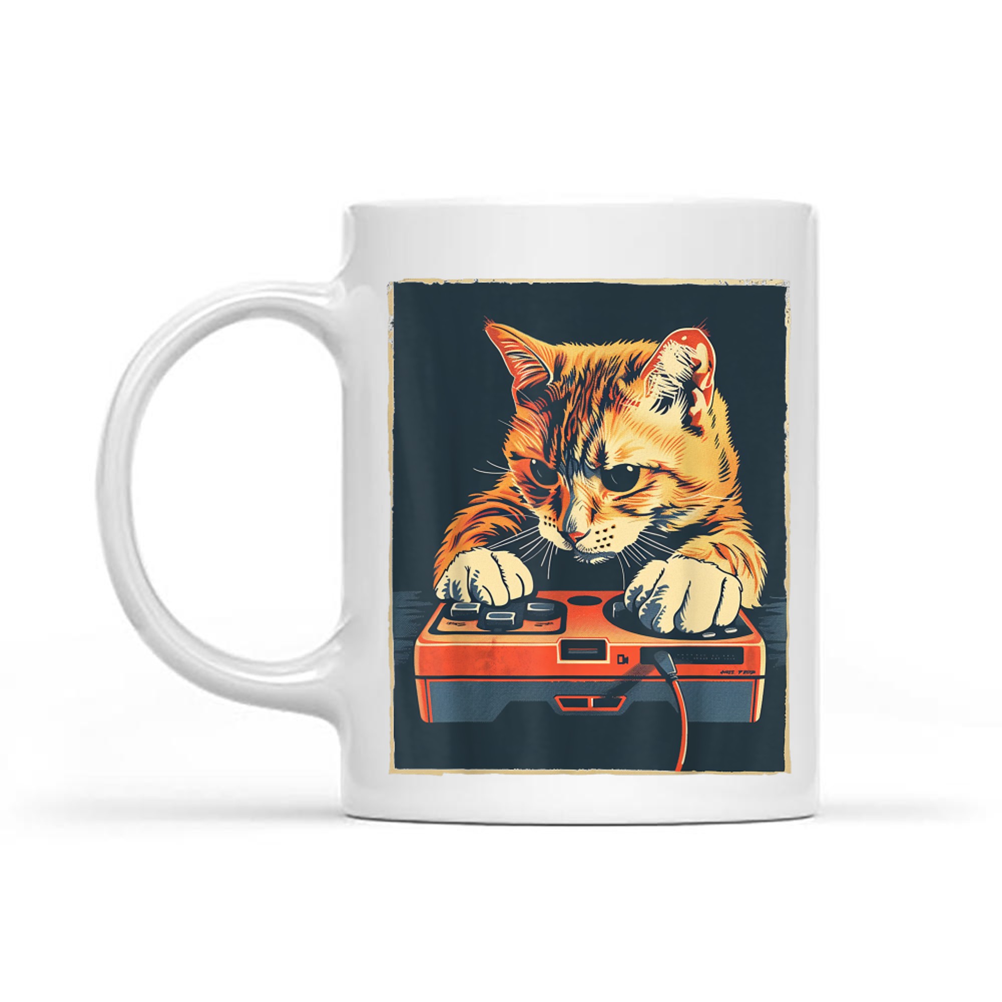 Retro Gamer Cat Having Fun Gaming Console Mug