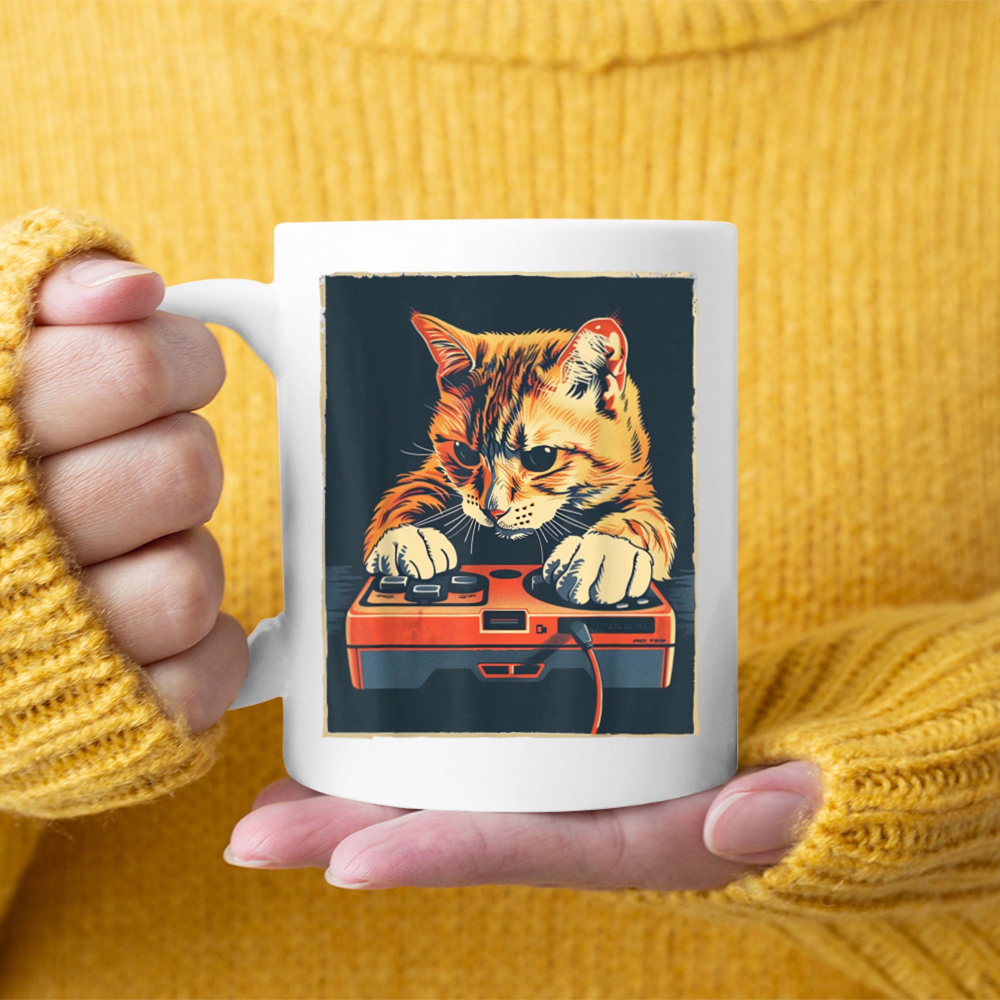 Retro Gamer Cat Having Fun Gaming Console Mug