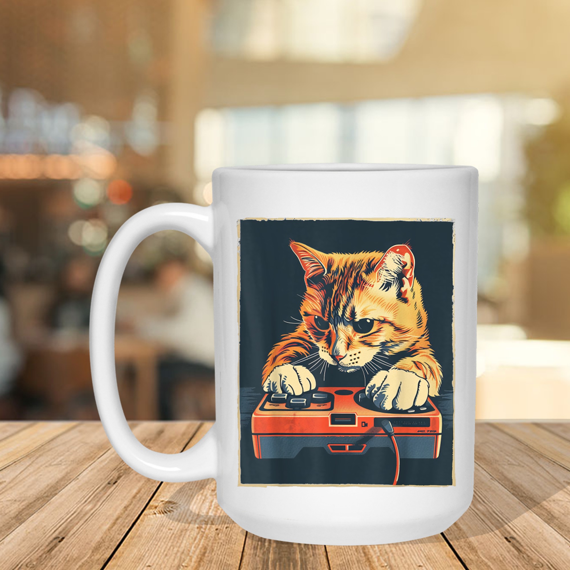 Retro Gamer Cat Having Fun Gaming Console Mug