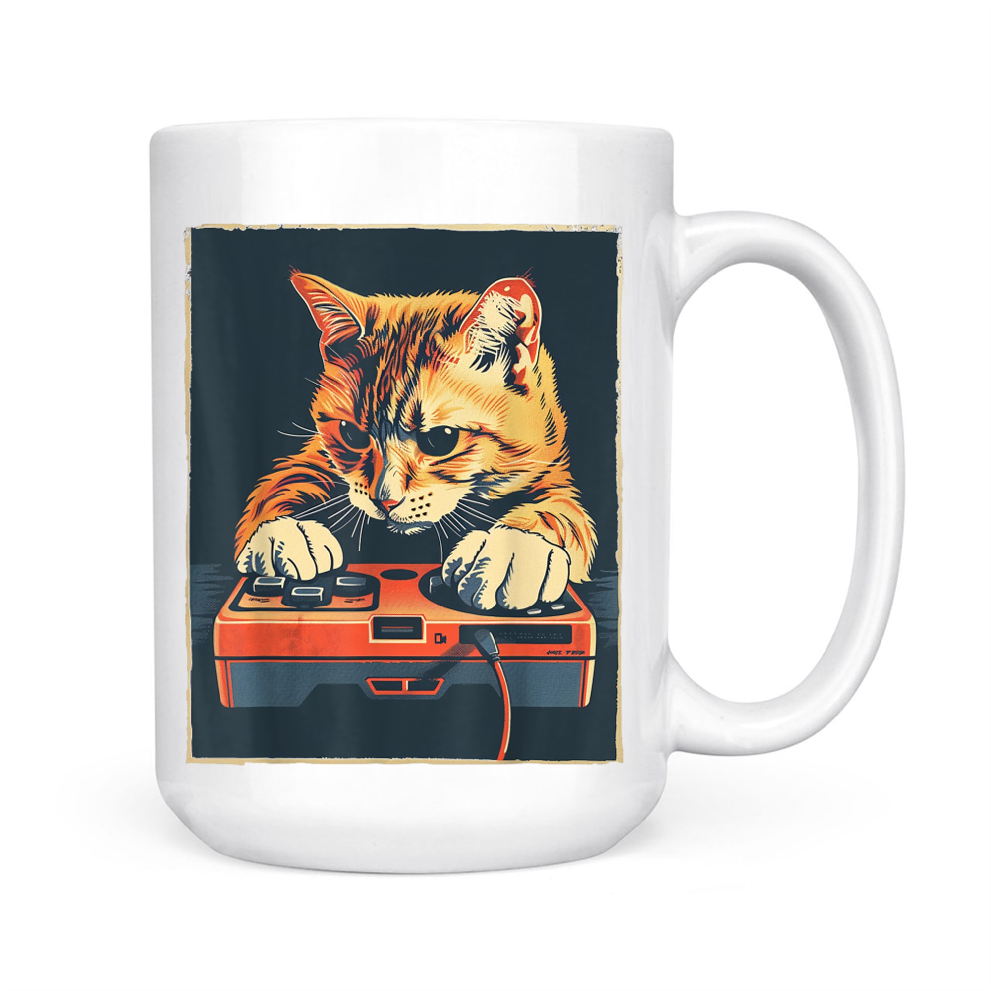 Retro Gamer Cat Having Fun Gaming Console Mug