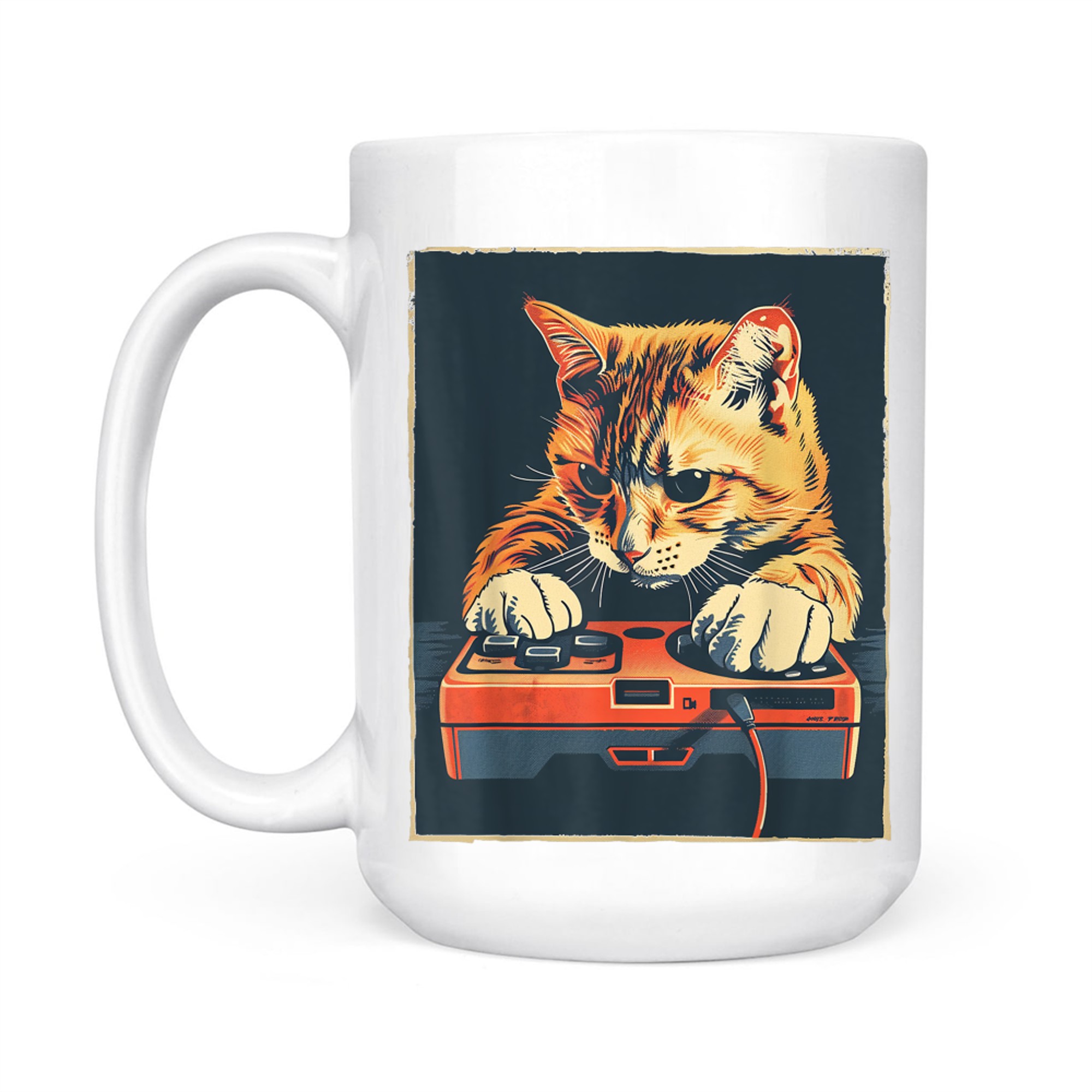 Retro Gamer Cat Having Fun Gaming Console Mug