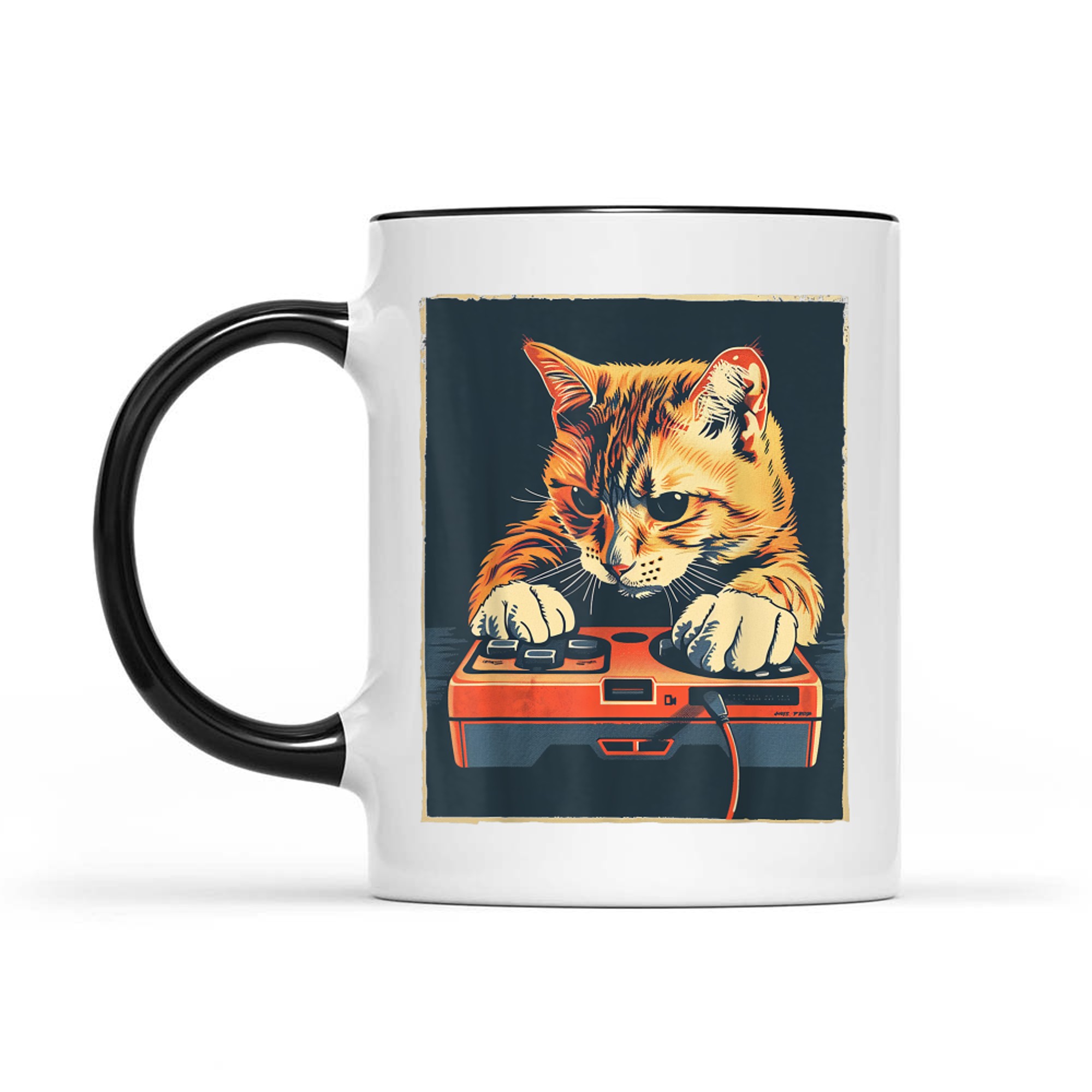 Retro Gamer Cat Having Fun Gaming Console Mug