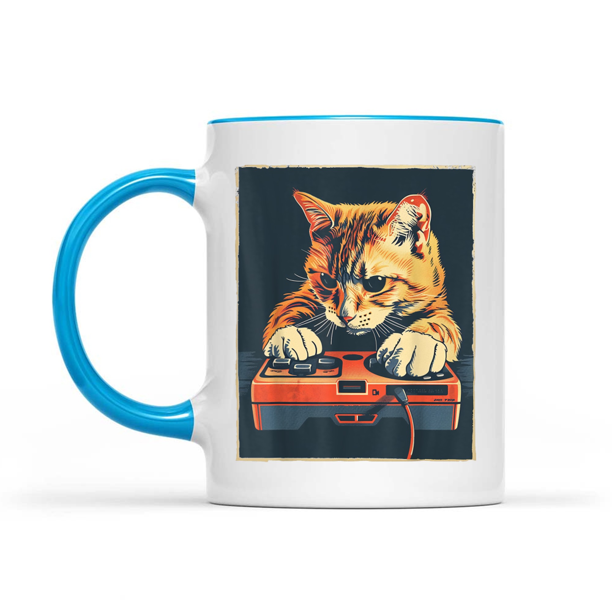 Retro Gamer Cat Having Fun Gaming Console Mug