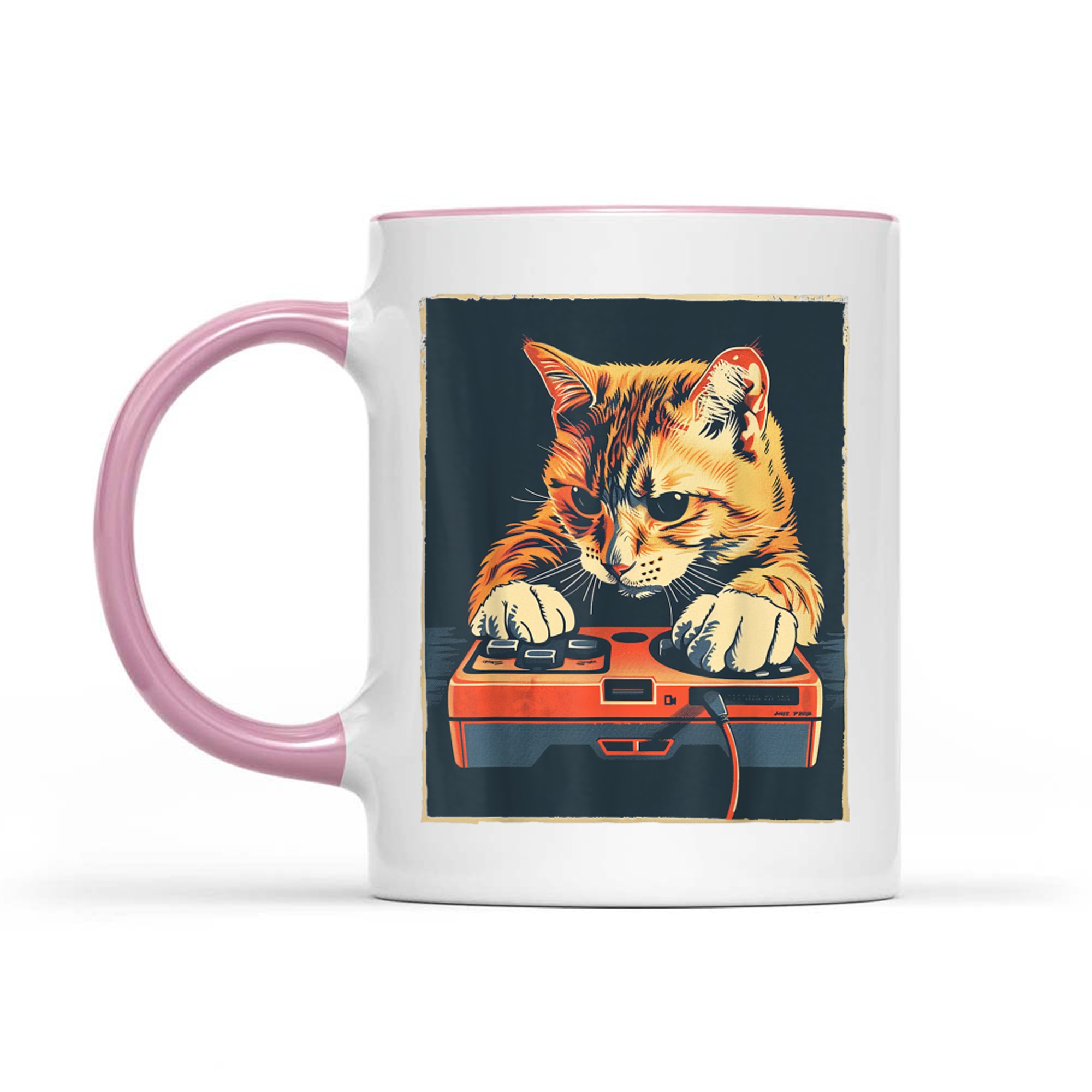 Retro Gamer Cat Having Fun Gaming Console Mug