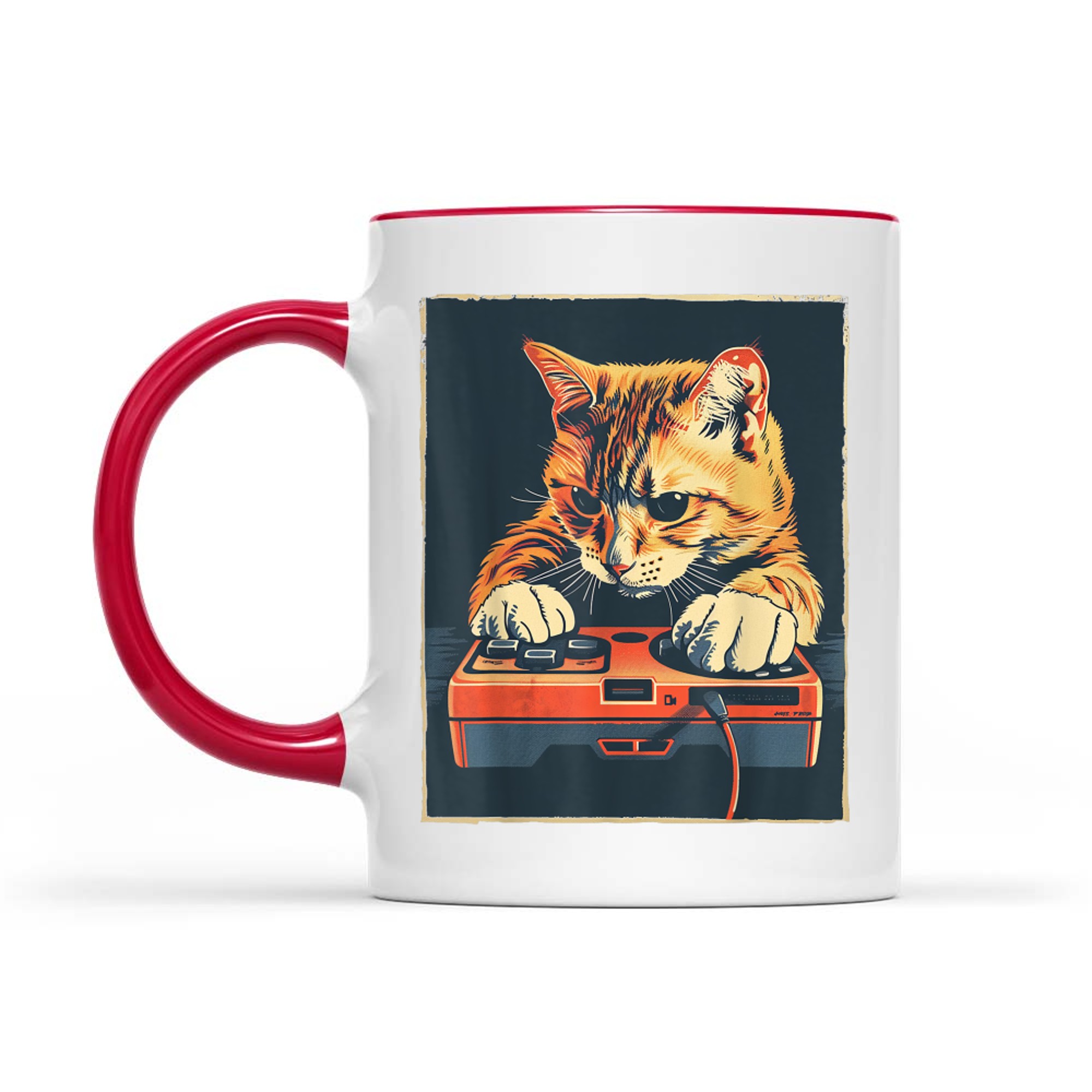 Retro Gamer Cat Having Fun Gaming Console Mug