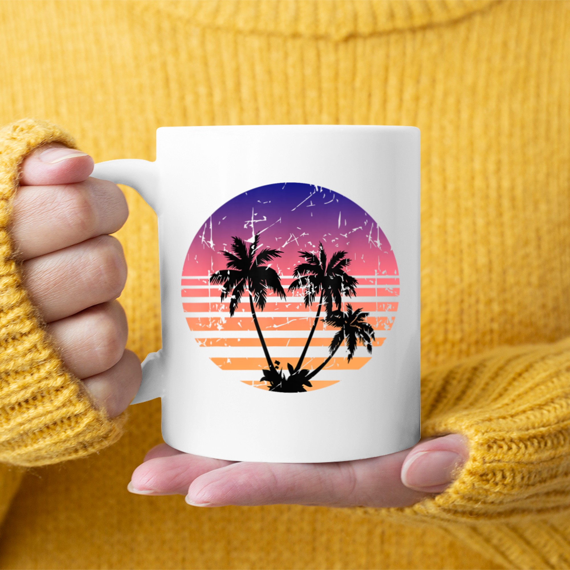 Retro Palm Trees Sunset Summer Vacation Beach Mug