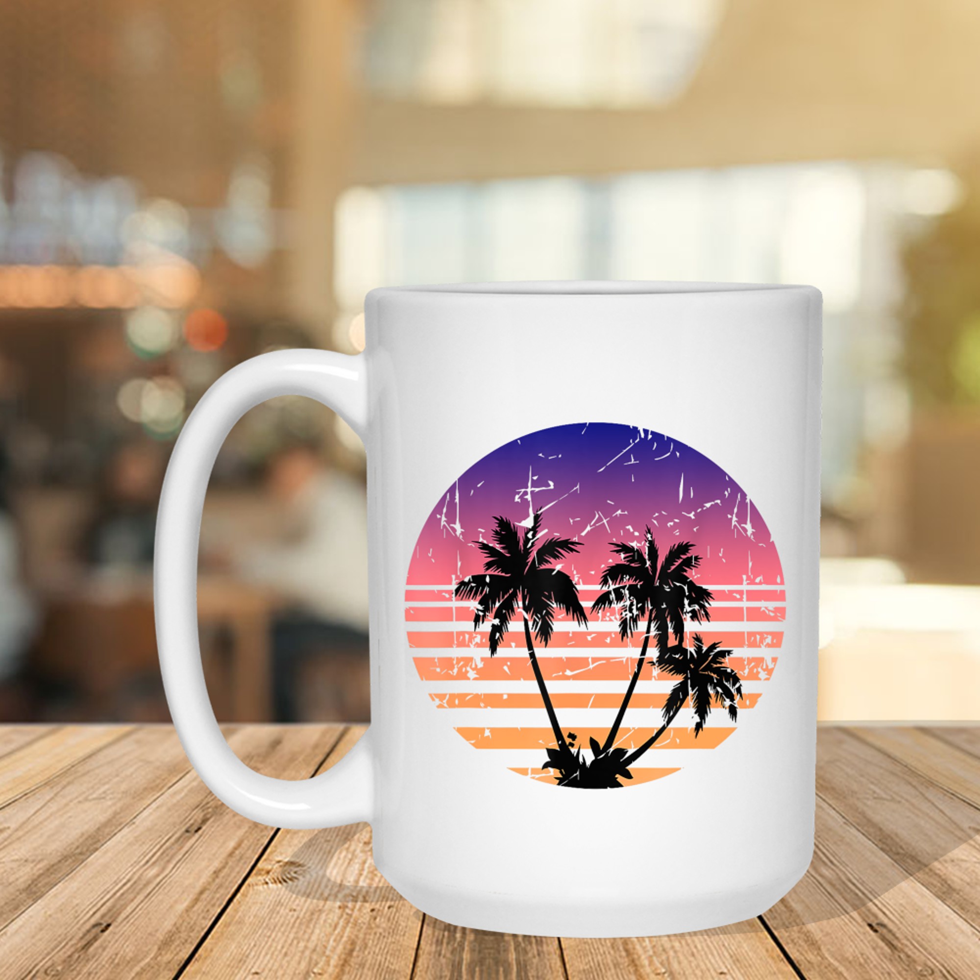 Retro Palm Trees Sunset Summer Vacation Beach Mug