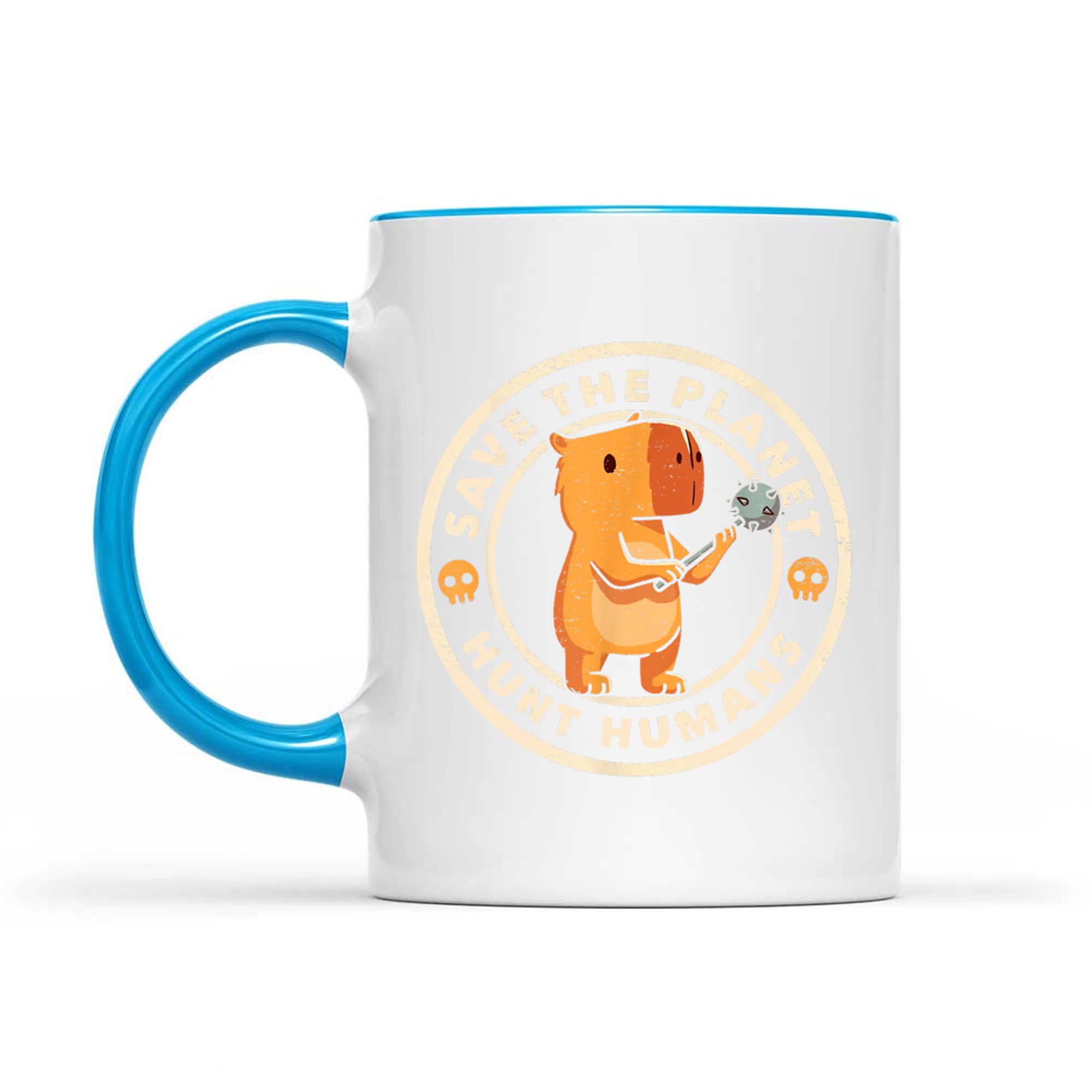 Save The Planet Hunt Humans Funny Capybara Dark Humor Meme Mug