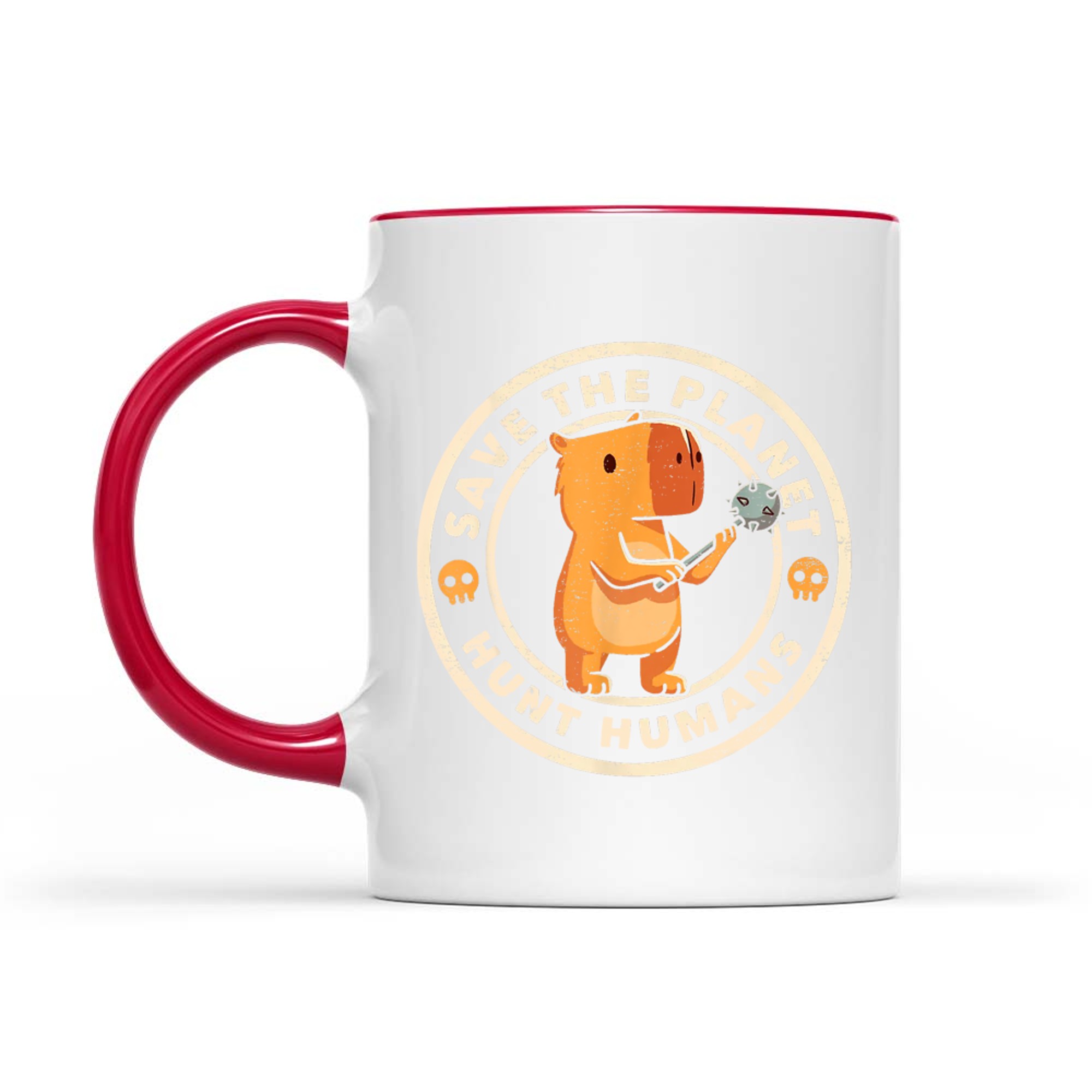 Save The Planet Hunt Humans Funny Capybara Dark Humor Meme Mug