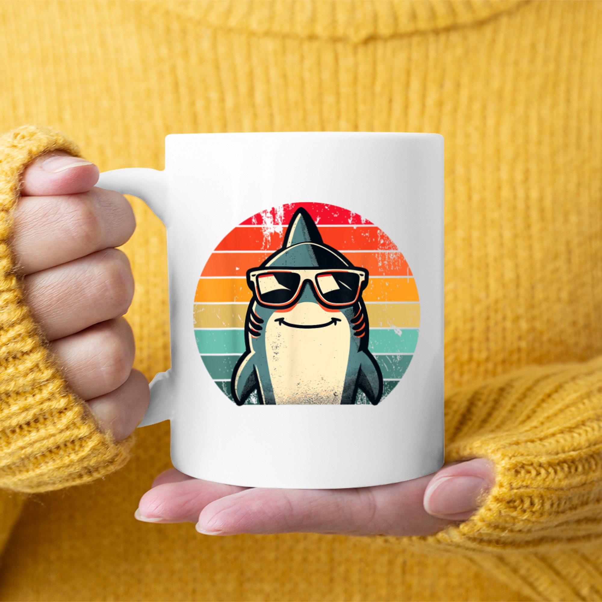 Shark in Sunglasses Cool Retro 70s 80s 90s Funny Shark Mug