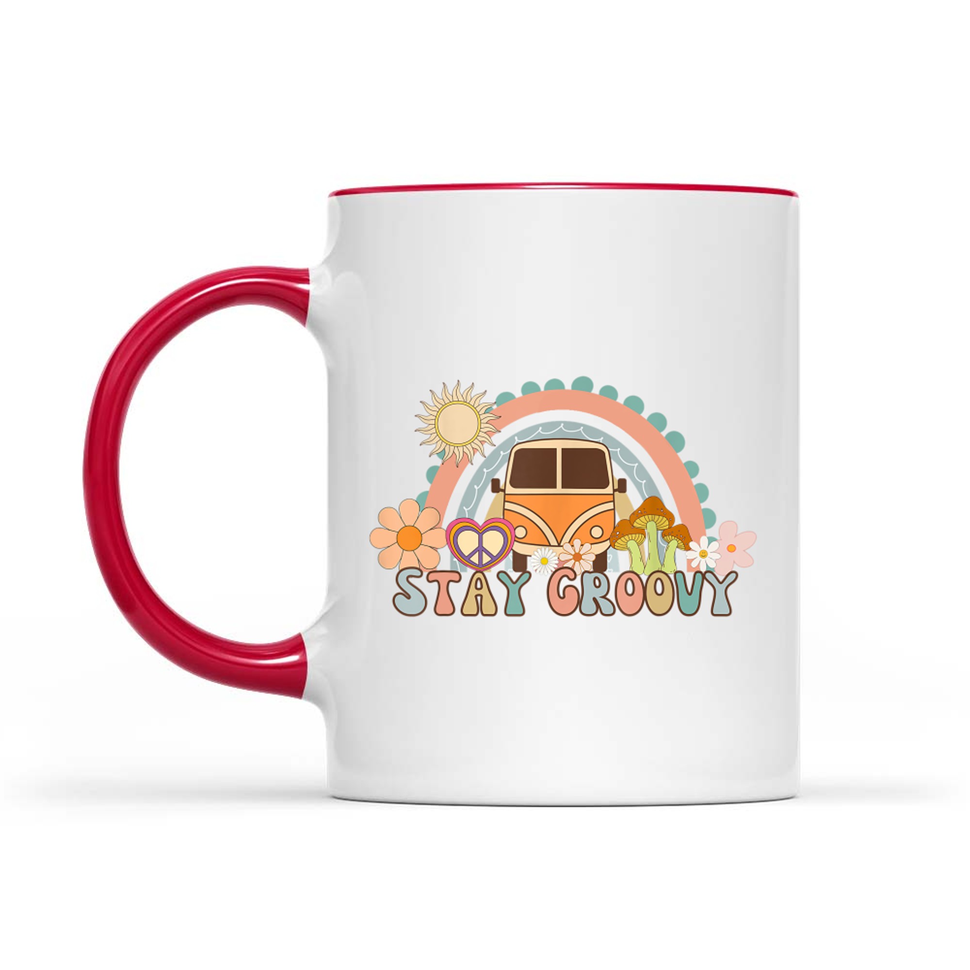 Stay Groovy Retro Hippie Van 70s Vintage Flower Power Rainbow Aesthetic Mug