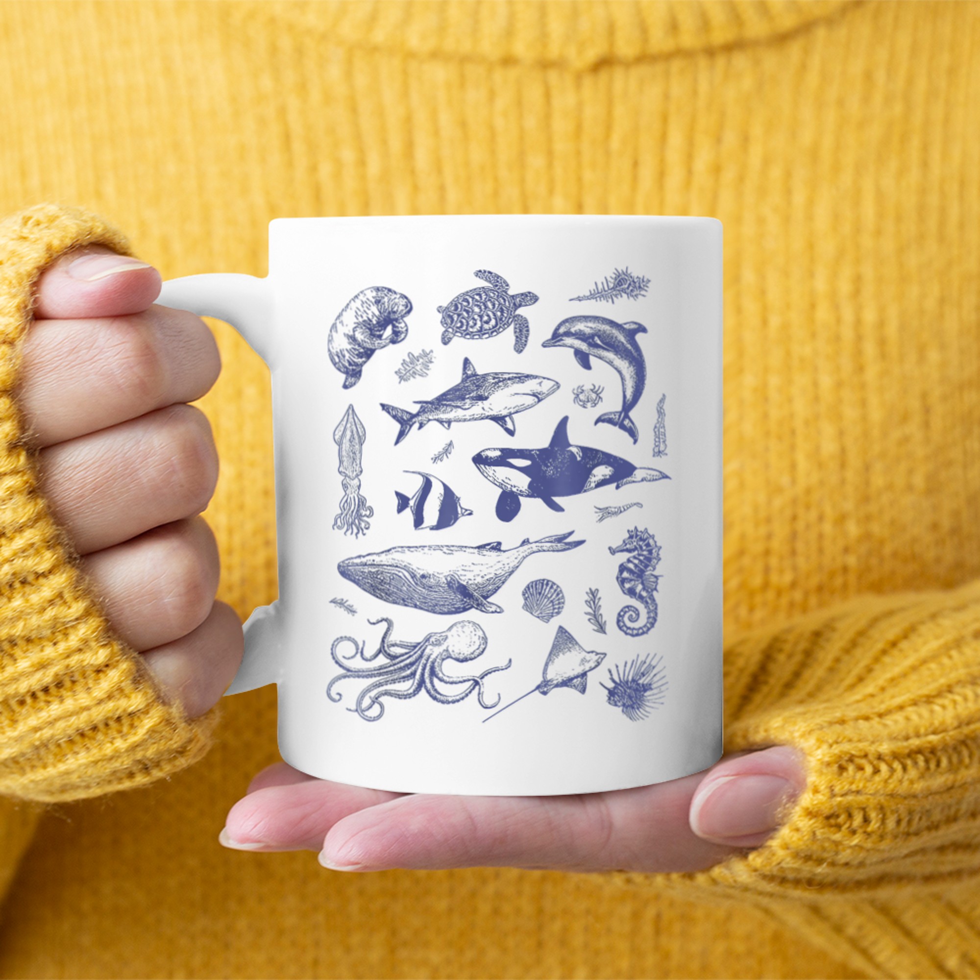 Vintage 90s Tattoo Sea Animal Ocean Mug