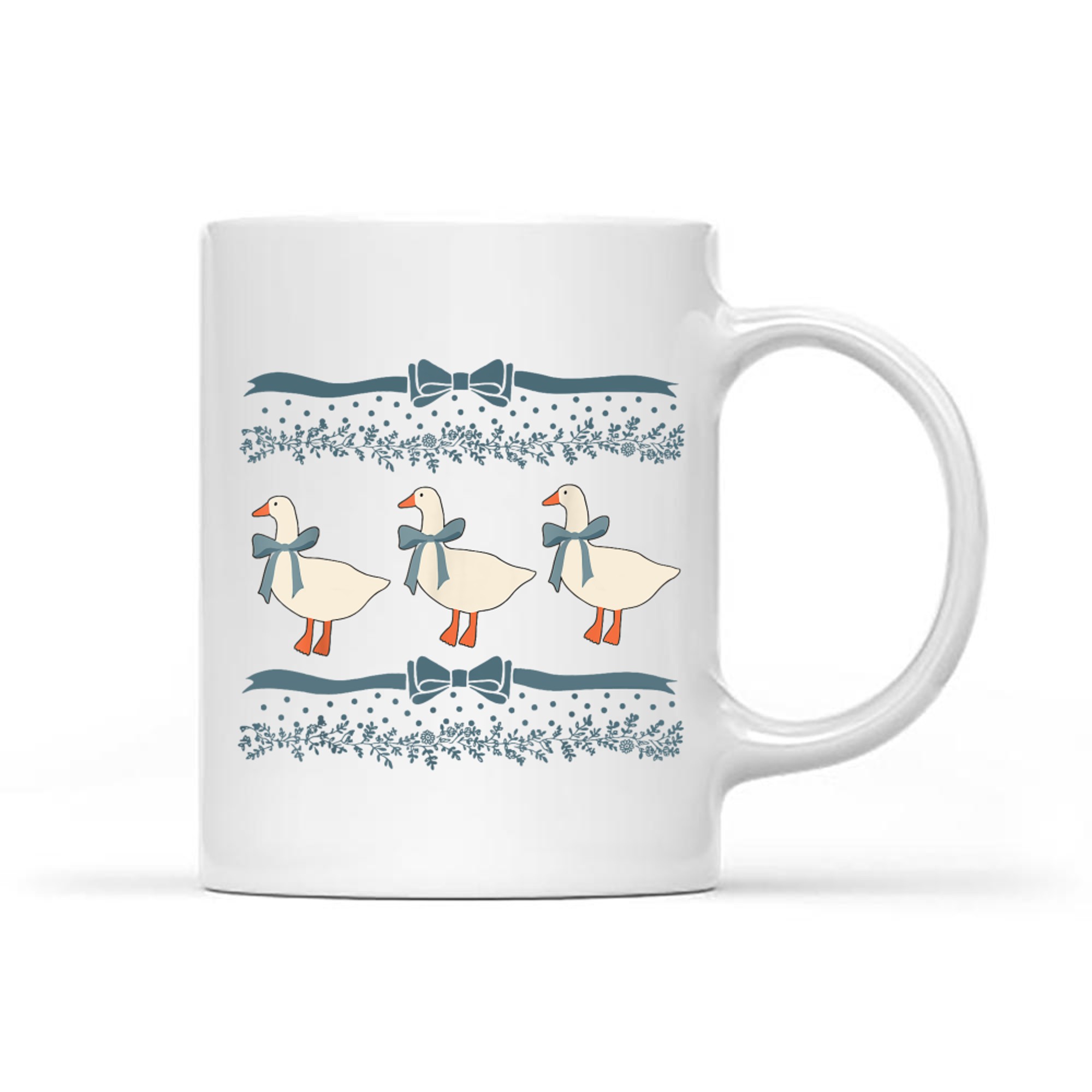 1980s Blue Ribbon Goose With Hearts Mug