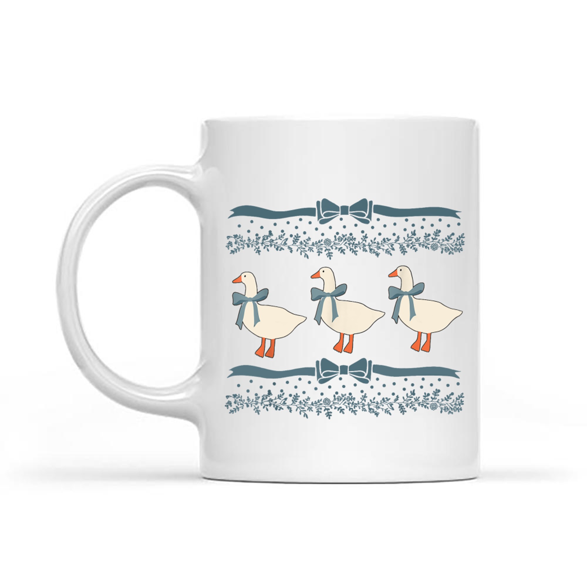 1980s Blue Ribbon Goose With Hearts Mug