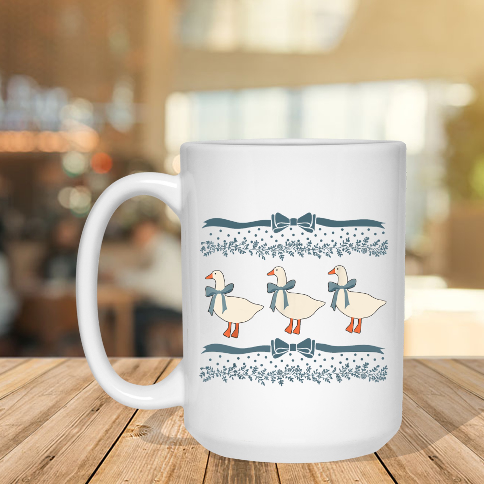 1980s Blue Ribbon Goose With Hearts Mug