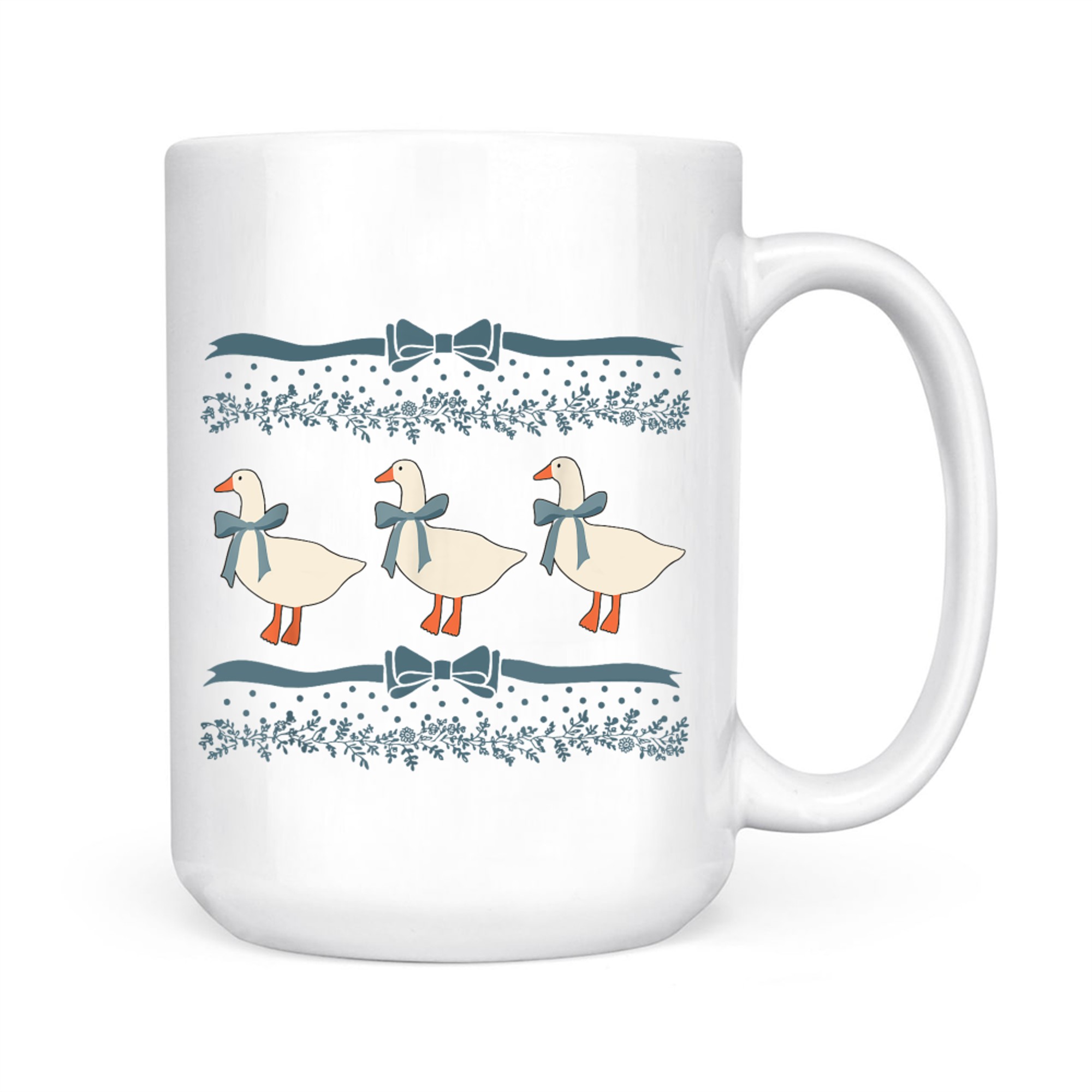 1980s Blue Ribbon Goose With Hearts Mug