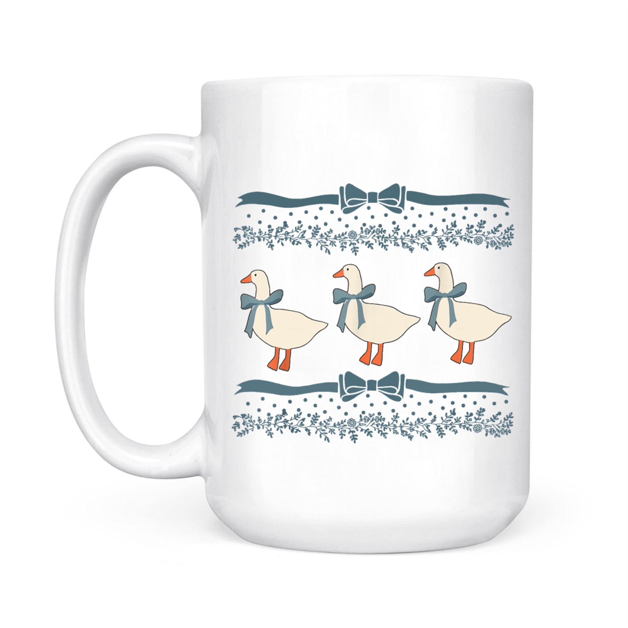 1980s Blue Ribbon Goose With Hearts Mug