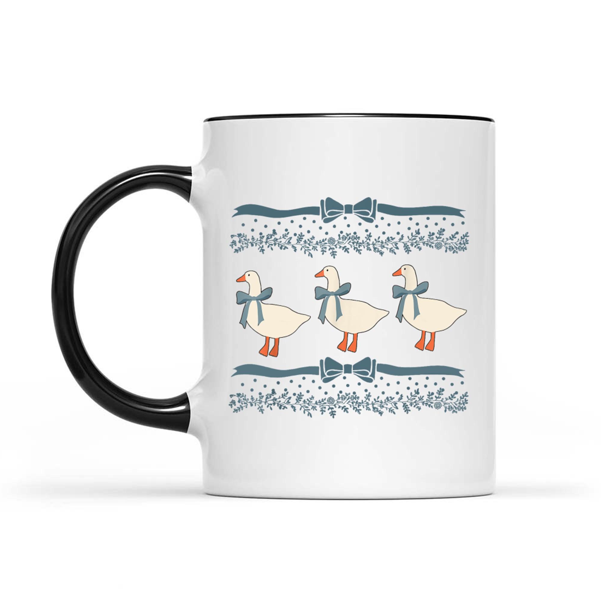1980s Blue Ribbon Goose With Hearts Mug