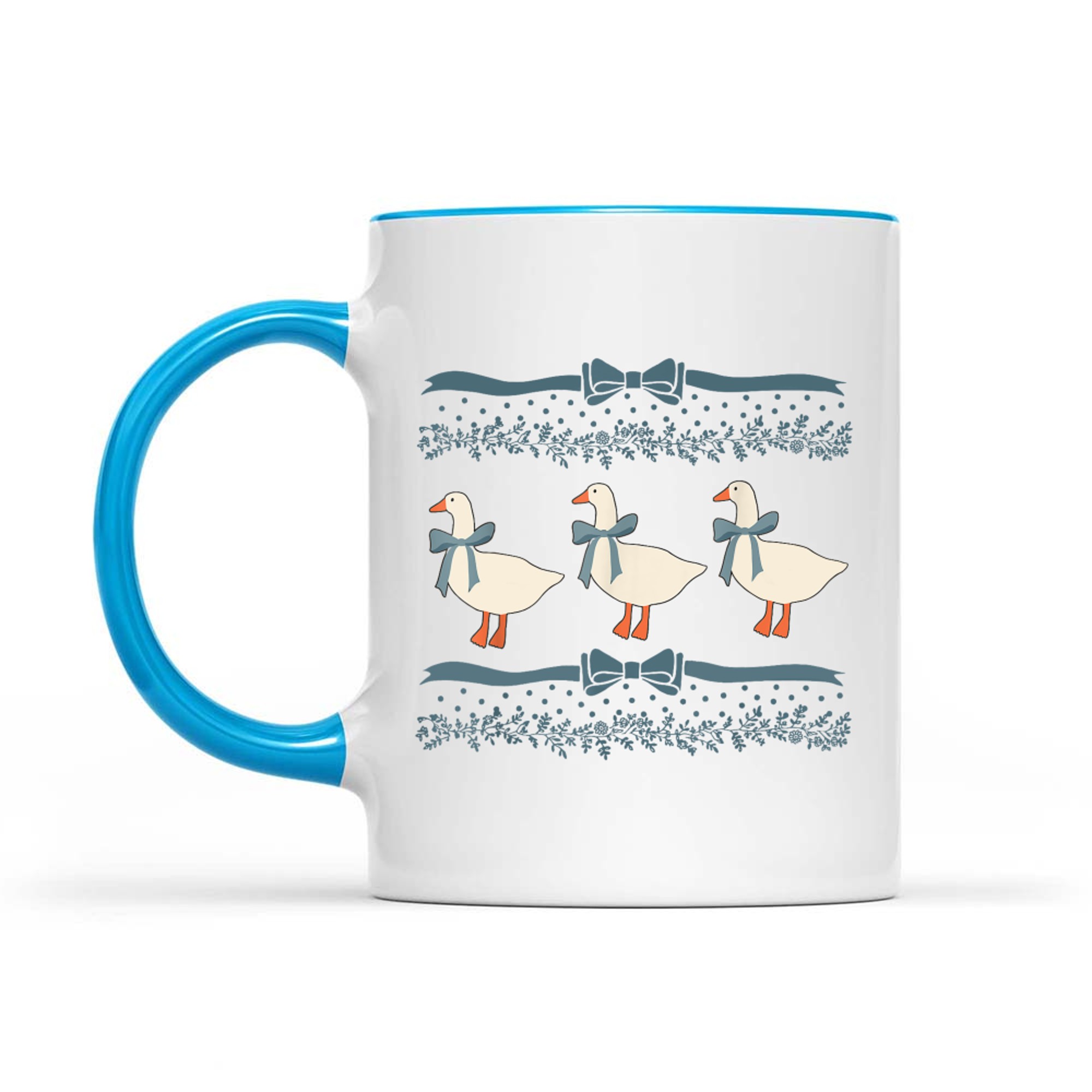 1980s Blue Ribbon Goose With Hearts Mug