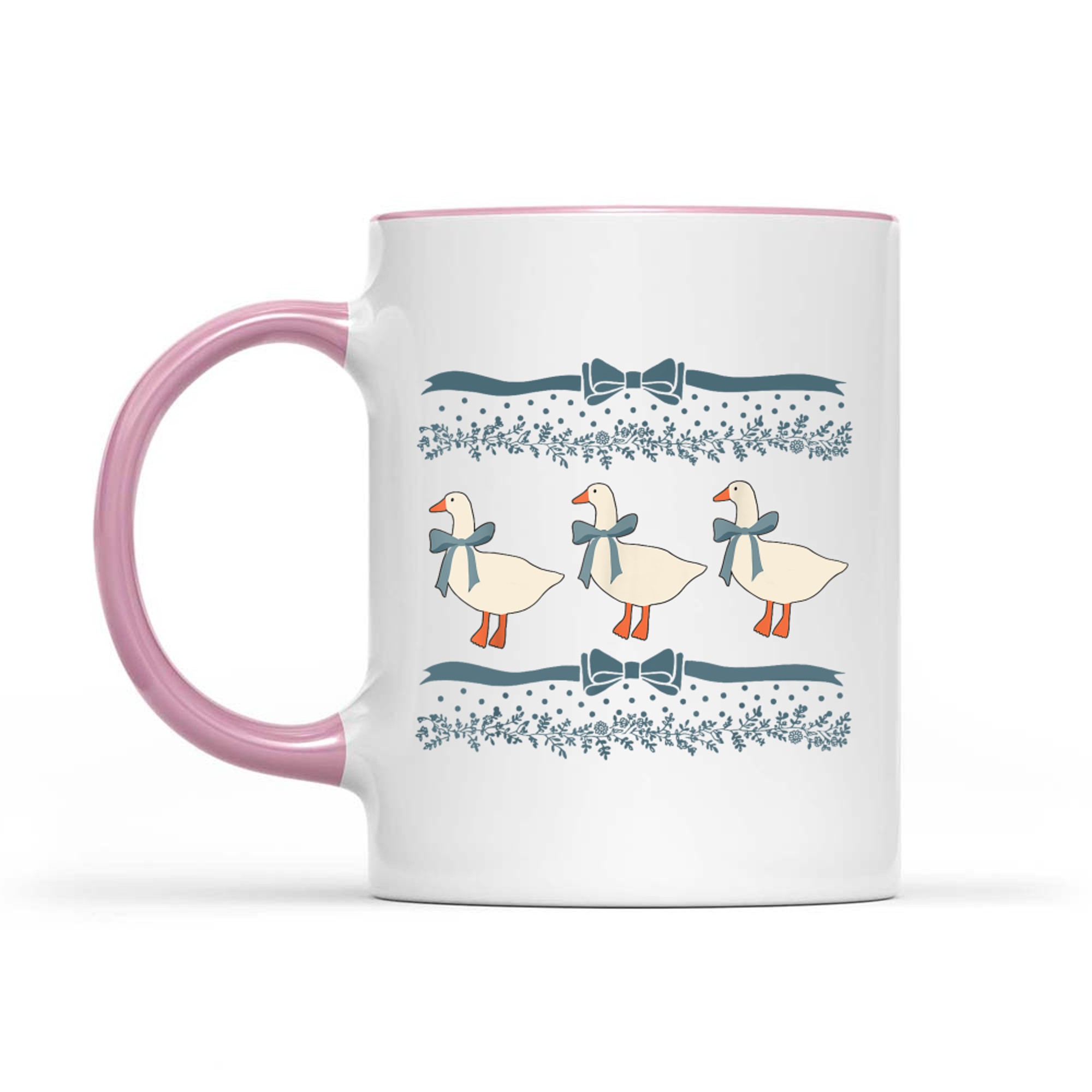 1980s Blue Ribbon Goose With Hearts Mug