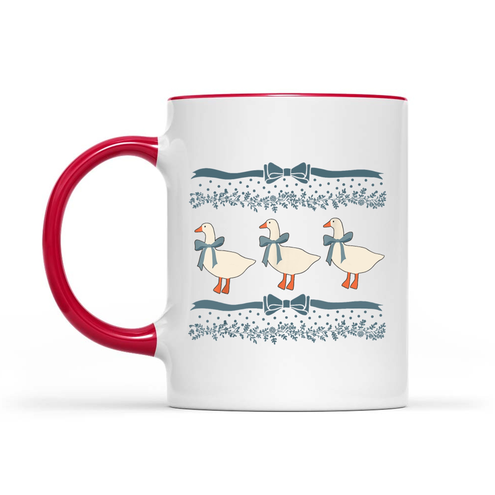 1980s Blue Ribbon Goose With Hearts Mug