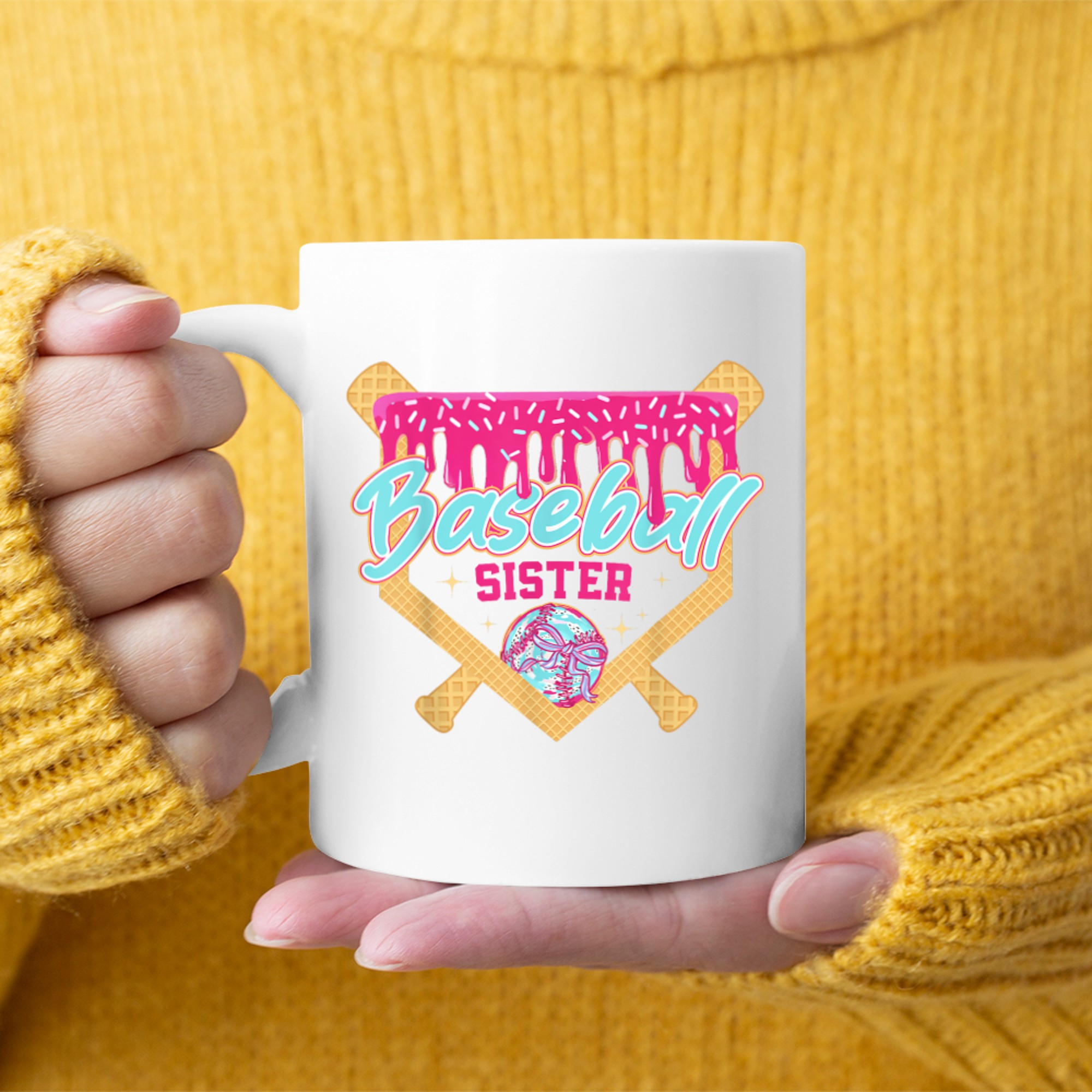 Baseball Sister Drip Ice Cream Baseball Game Day Cute  Sports Aesthetic Mug