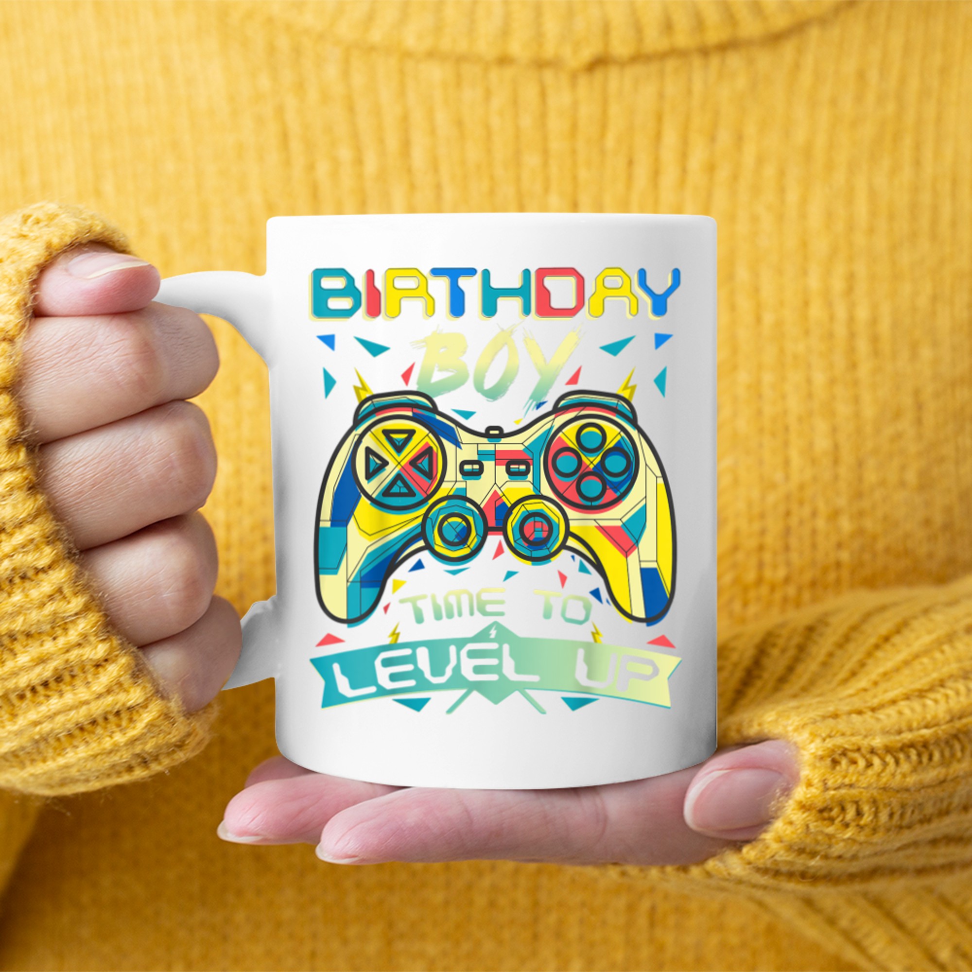 Birthday Boy Time to Level Up Colorful Gamer Birthday Boy Design Game Controller Mug