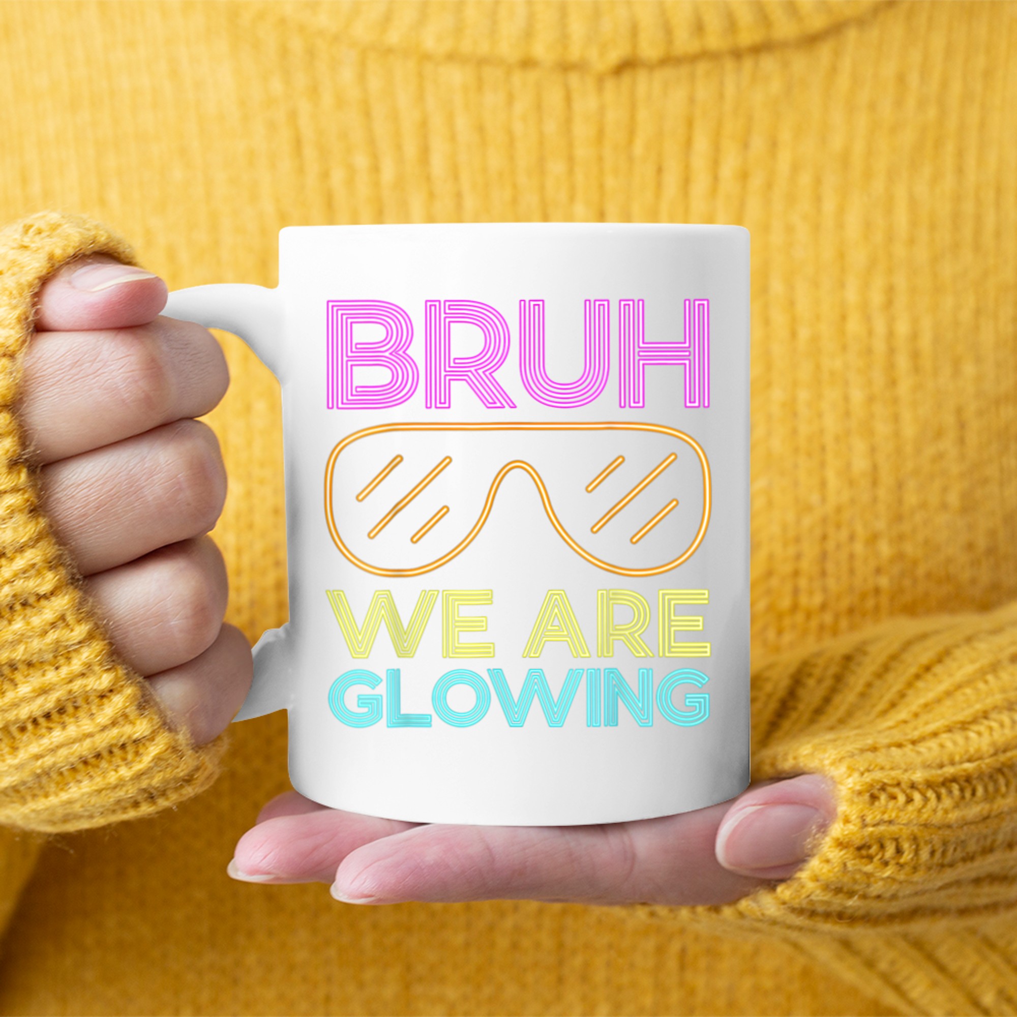 Bruh We Are Glowing Summer Vacation Funny Neon Retro Party Mug