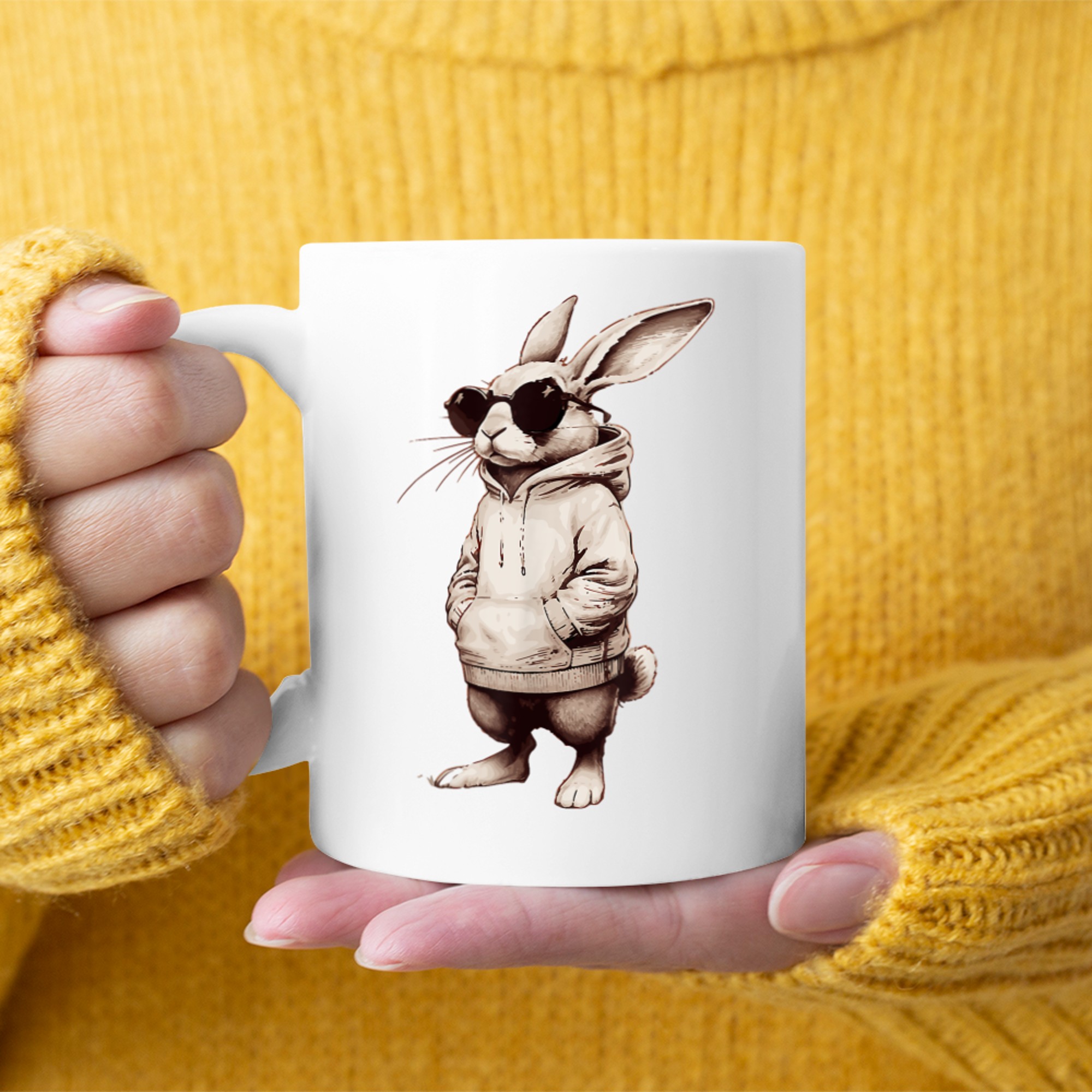 Bunny Face With Sunglasses Easter Day Mug